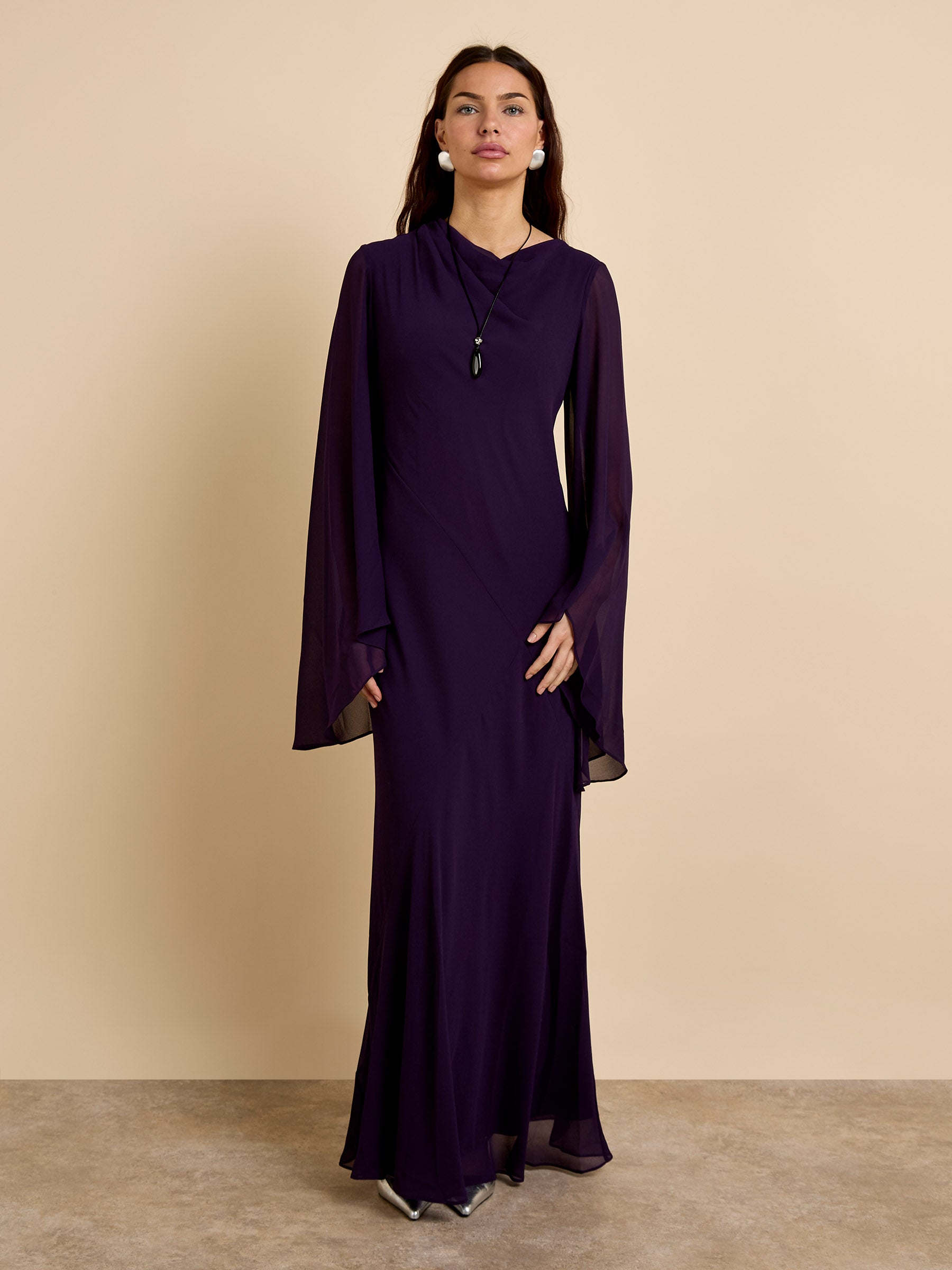 GWD Aisha Deep Purple Floaty Sleeve Maxi Dress
