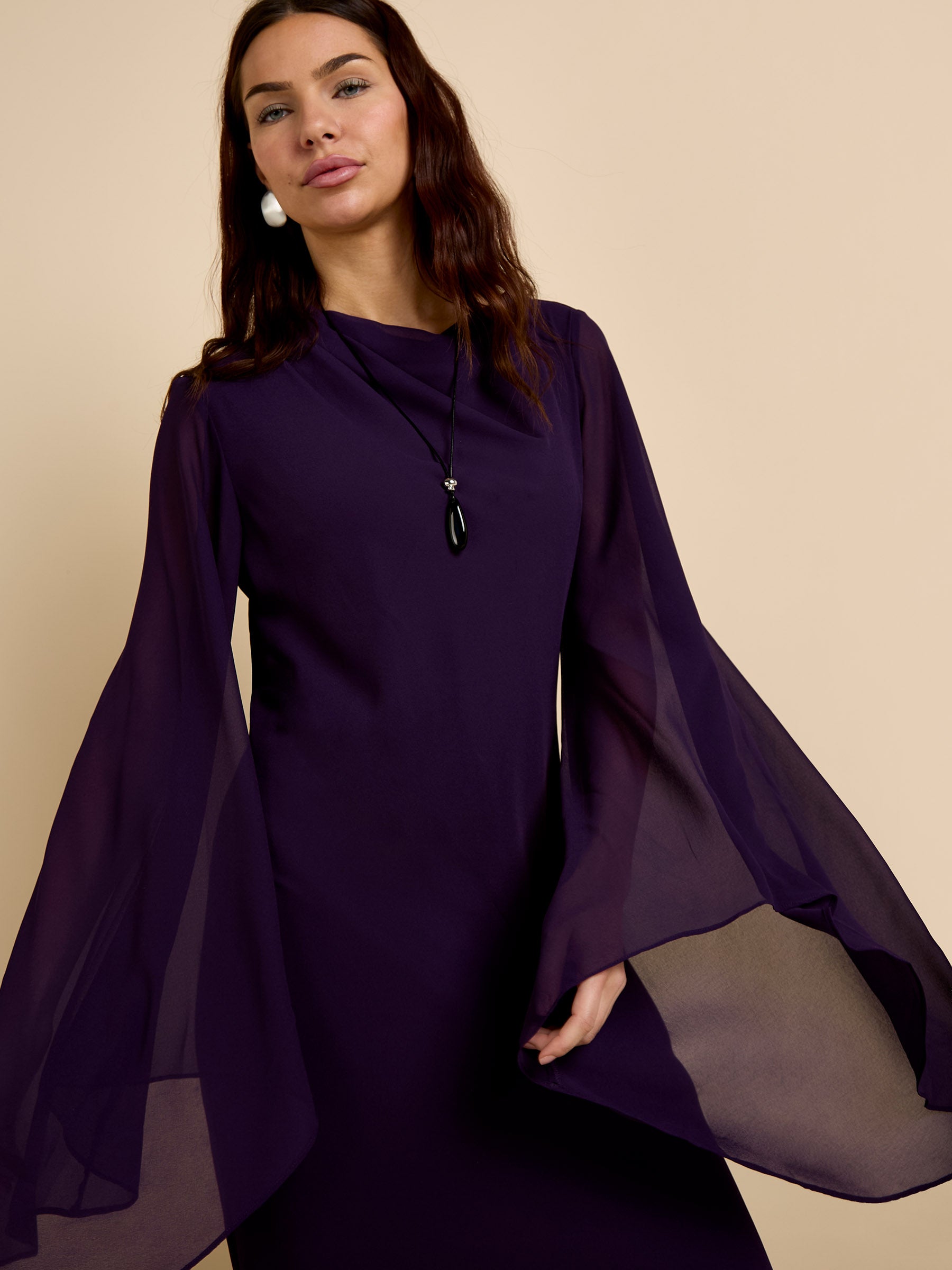 GWD Aisha Deep Purple Floaty Sleeve Maxi Dress