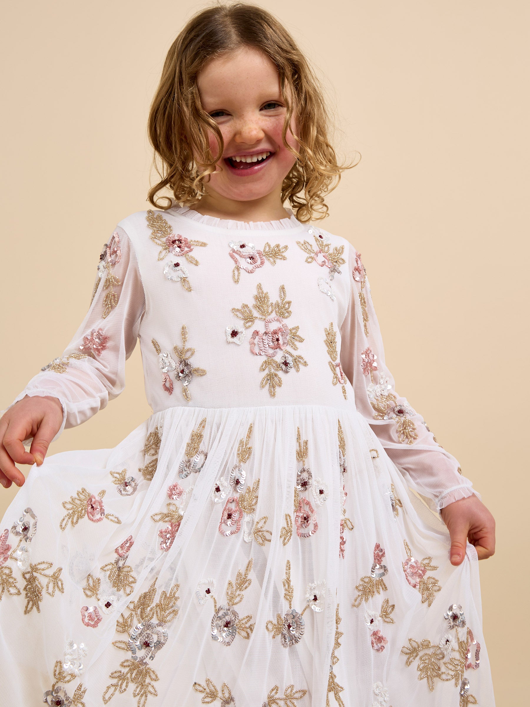 GWD Aimee Sequin Embellished Cream Dress