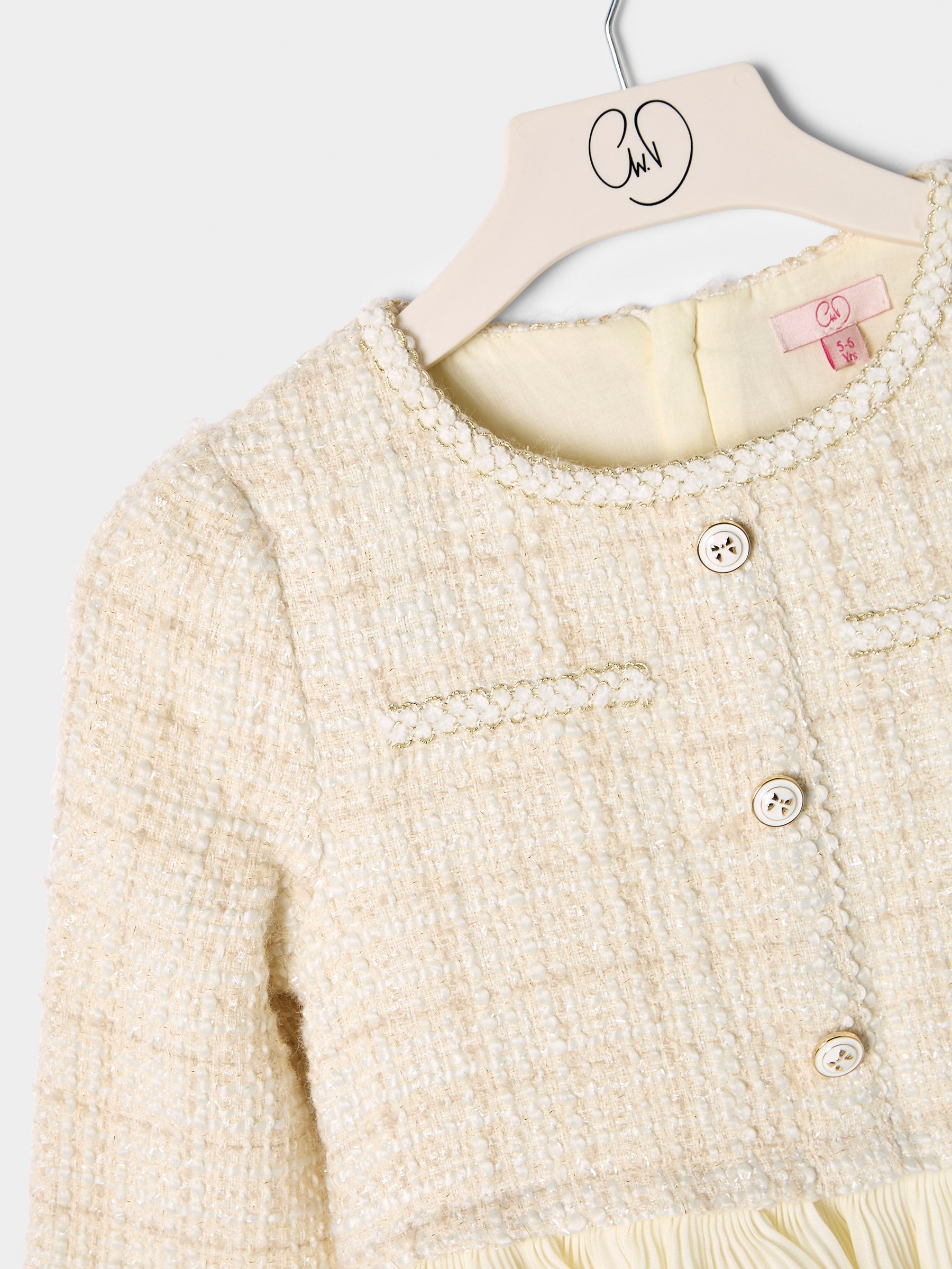 Briar Pink Boucle pleated 2-in-1 Dress Available in Pink and Cream