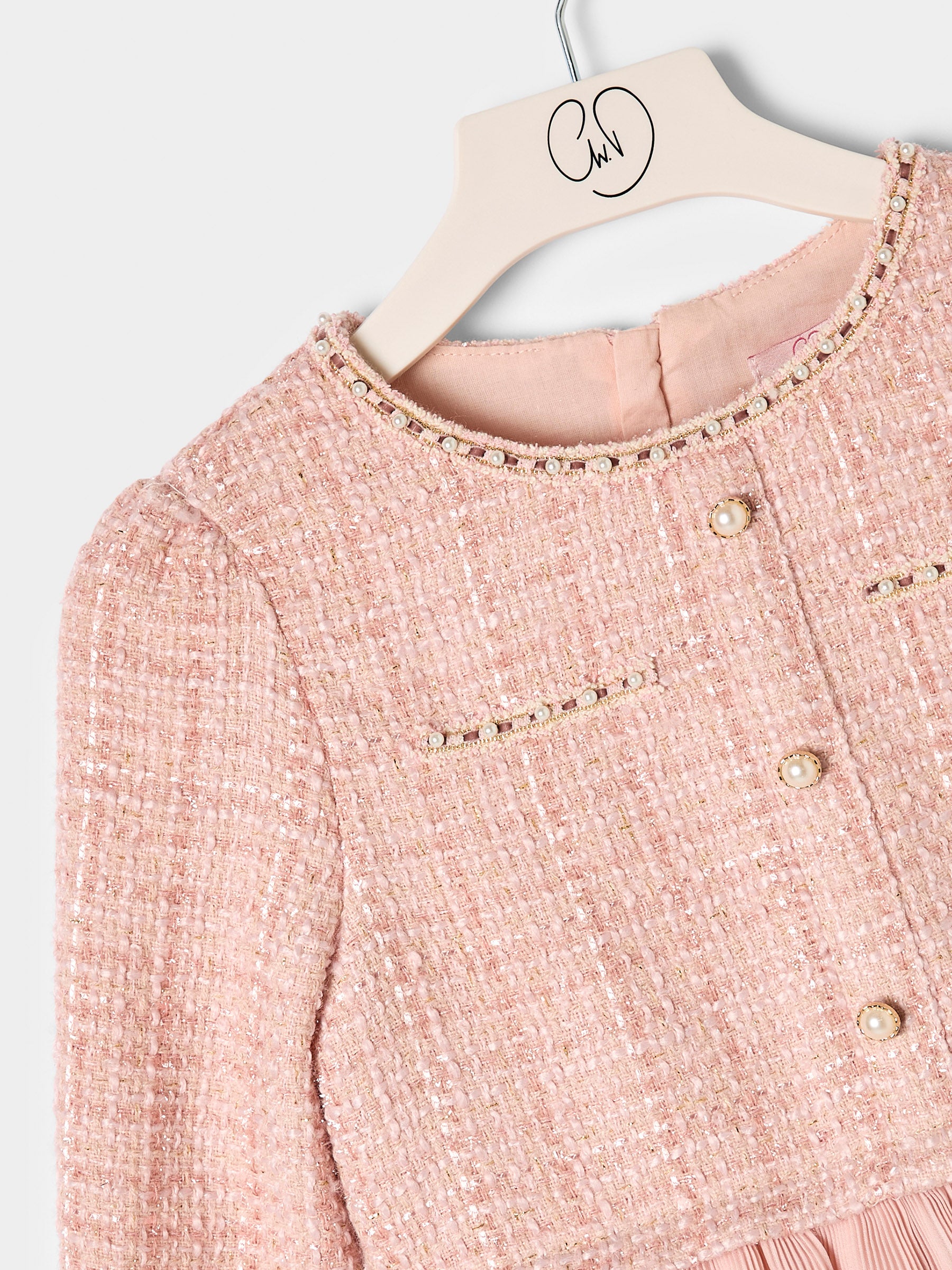 Briar Pink Boucle pleated 2-in-1 Dress Available in Pink and Cream