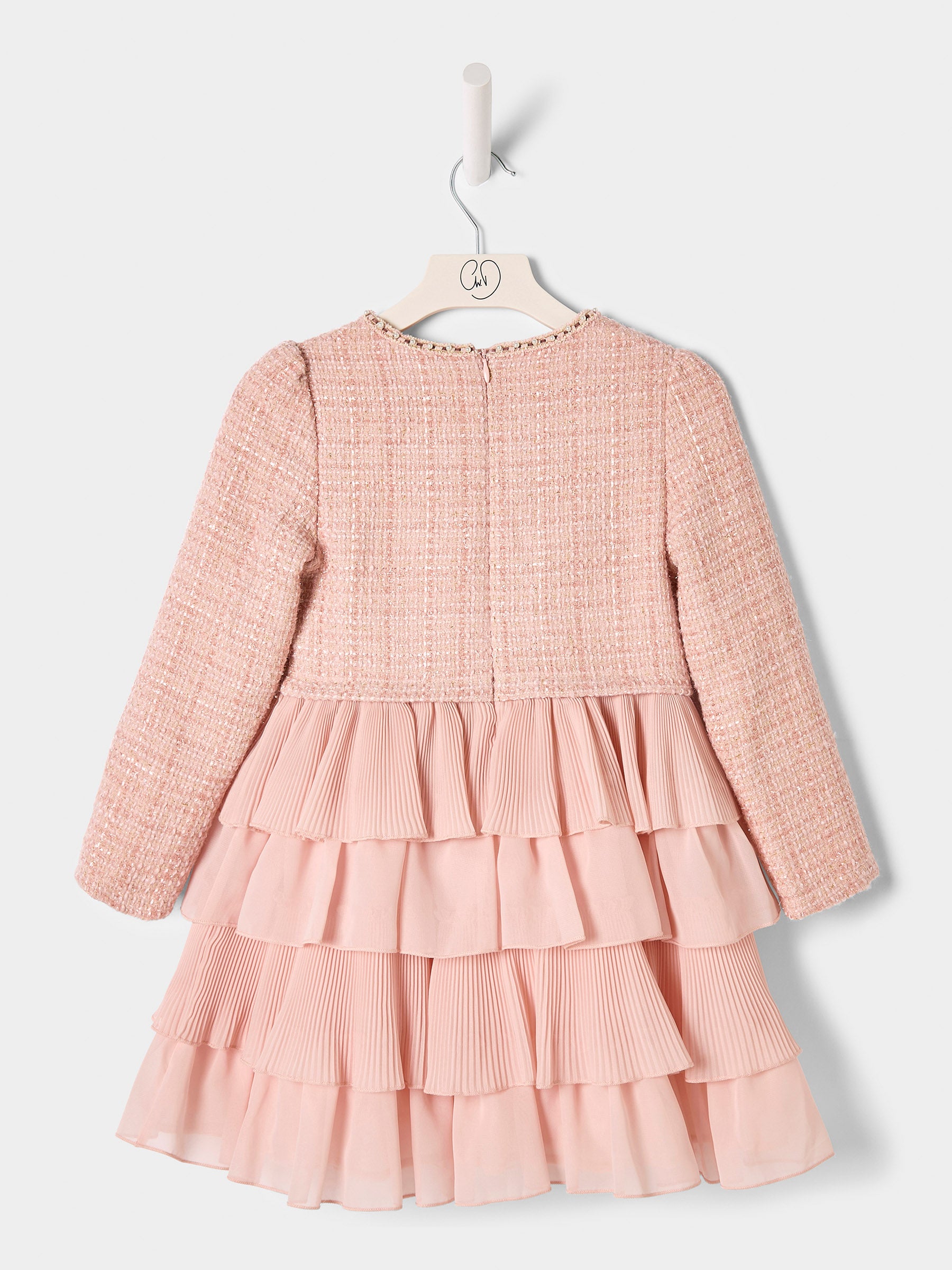Briar Pink Boucle pleated 2-in-1 Dress Available in Pink and Cream