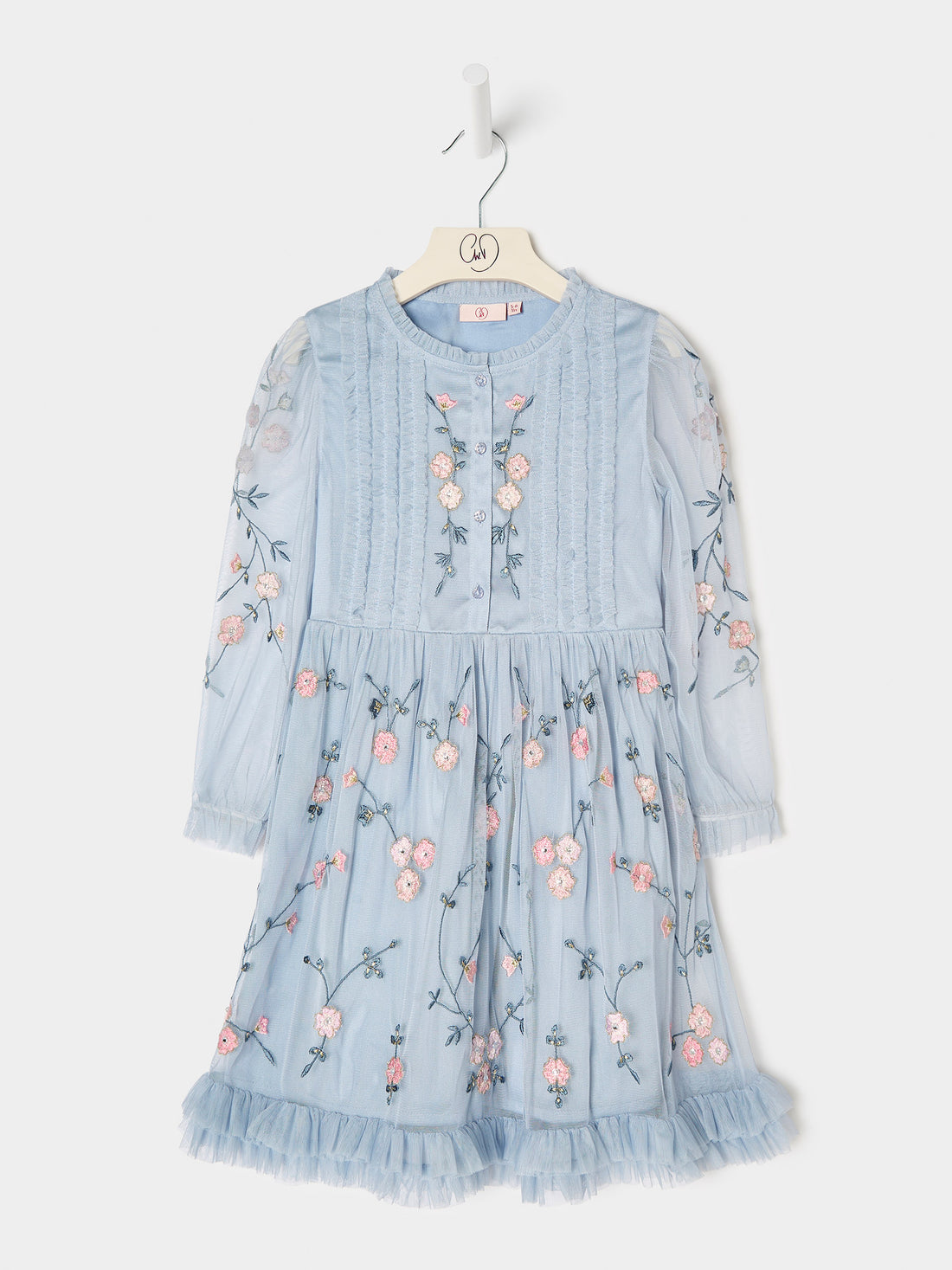 GWD Cardi Ice Blue Embroidered Mesh Dress