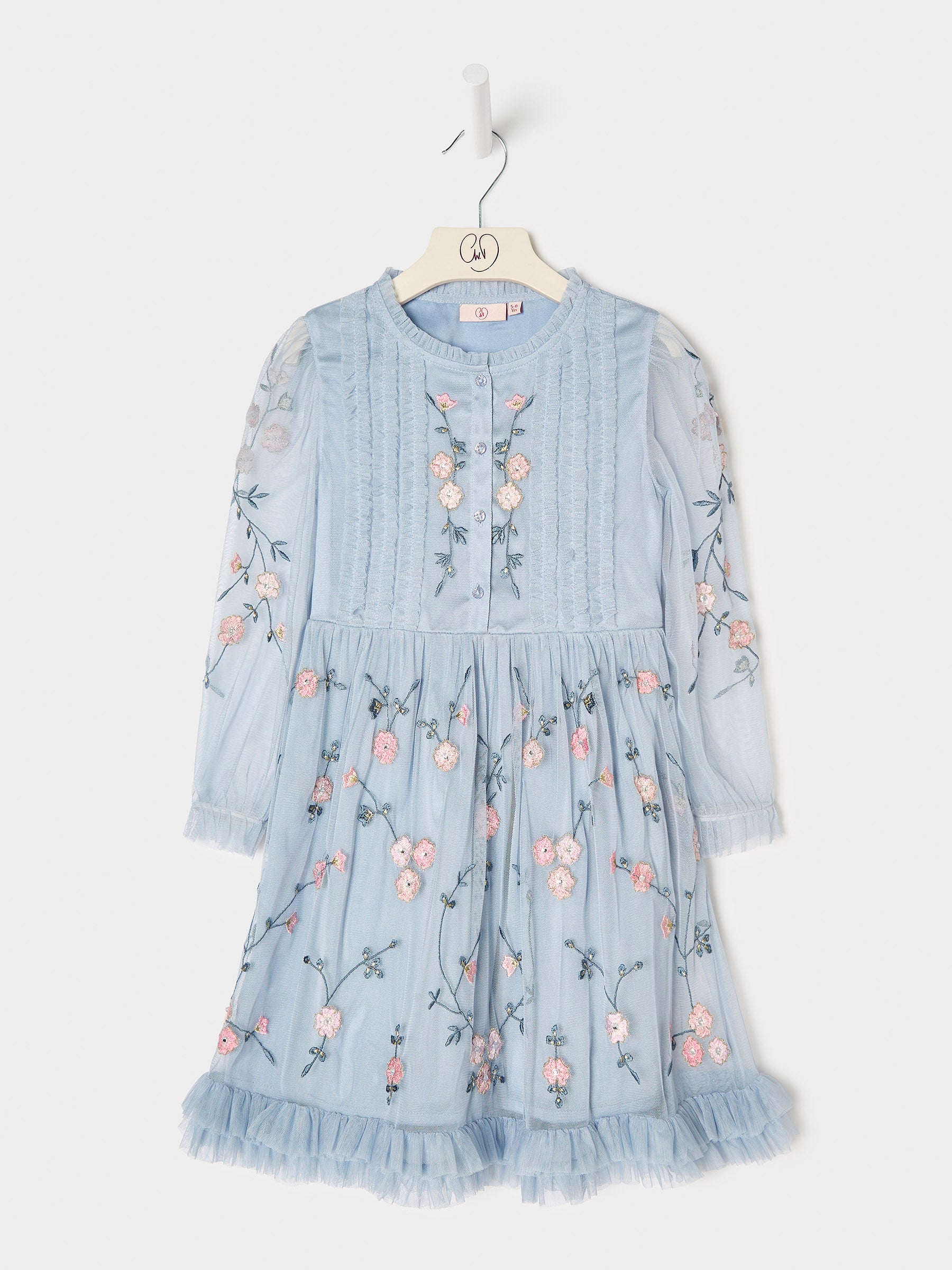 GWD Cardi Ice Blue Embroidered Mesh Dress