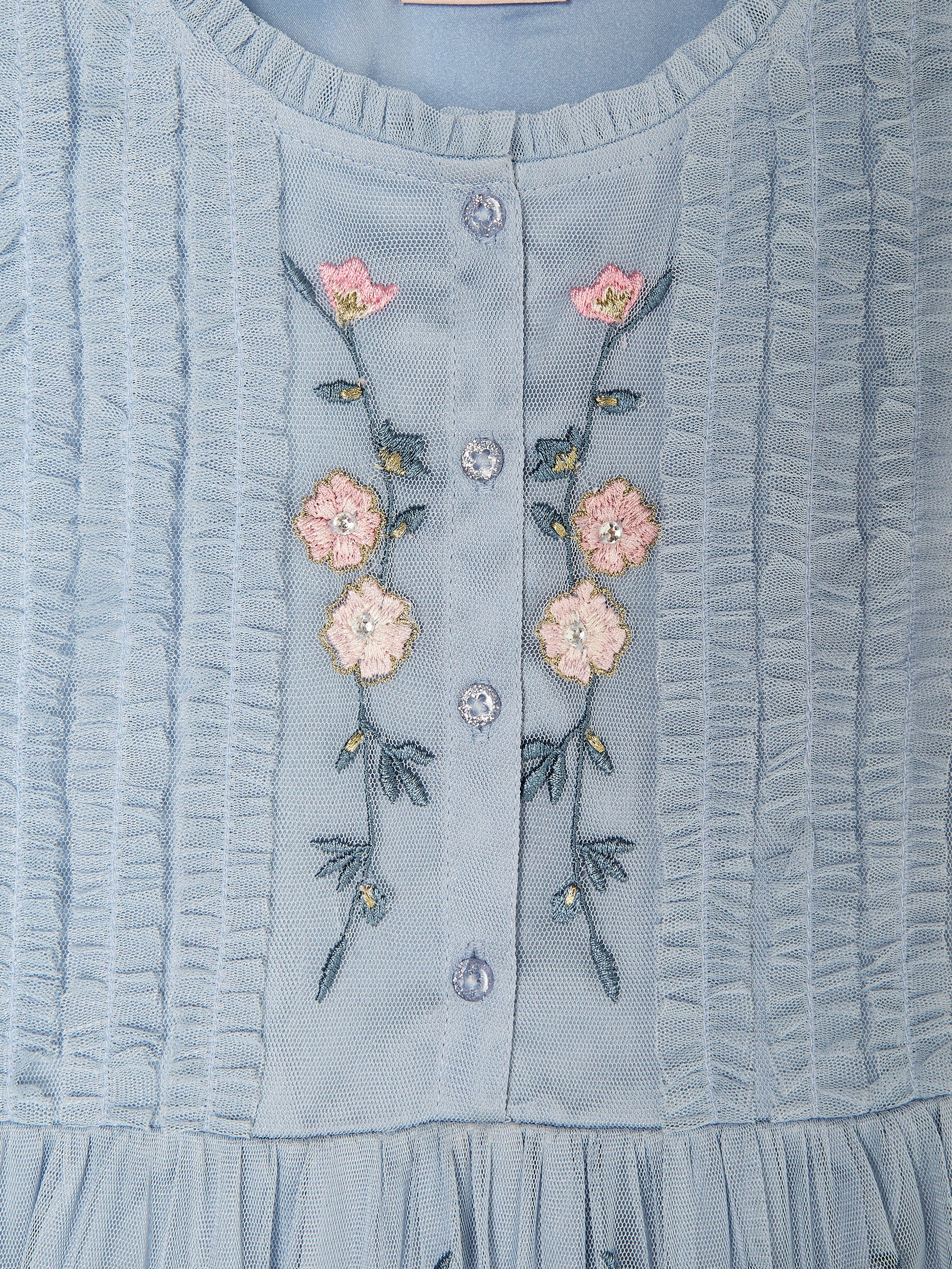 GWD Cardi Ice Blue Embroidered Mesh Dress