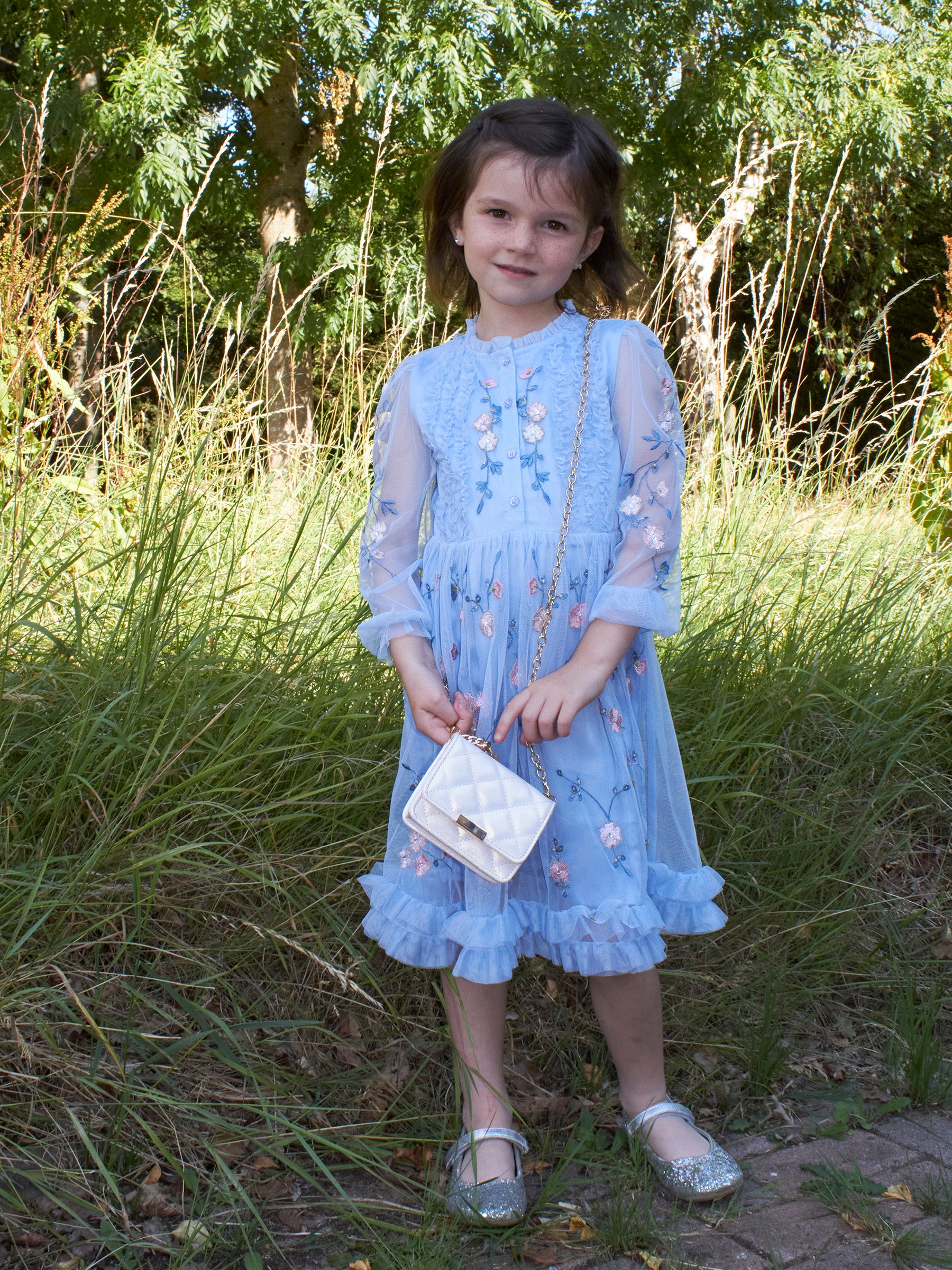 GWD Cardi Ice Blue Embroidered Mesh Dress