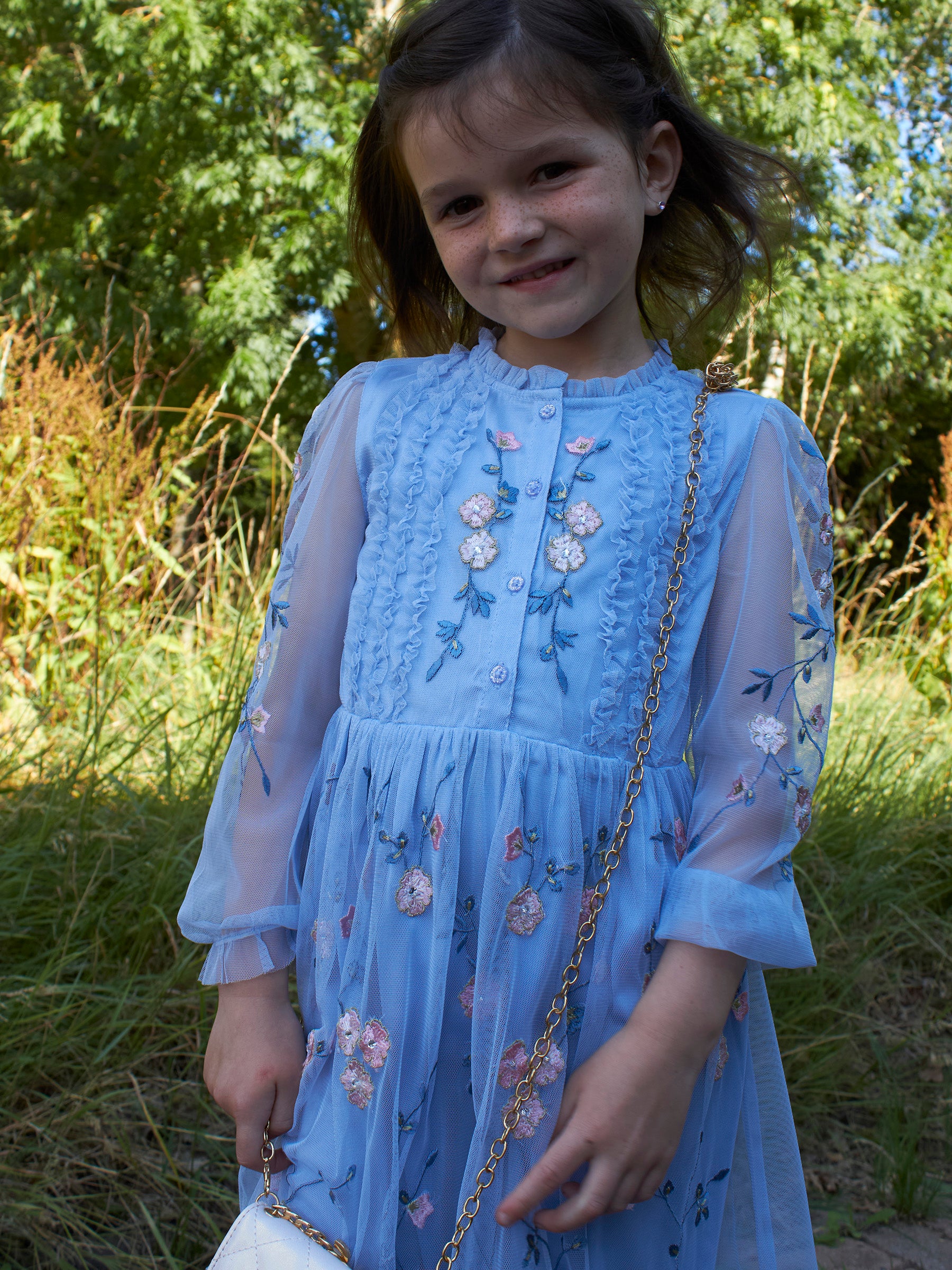 GWD Cardi Ice Blue Embroidered Mesh Dress