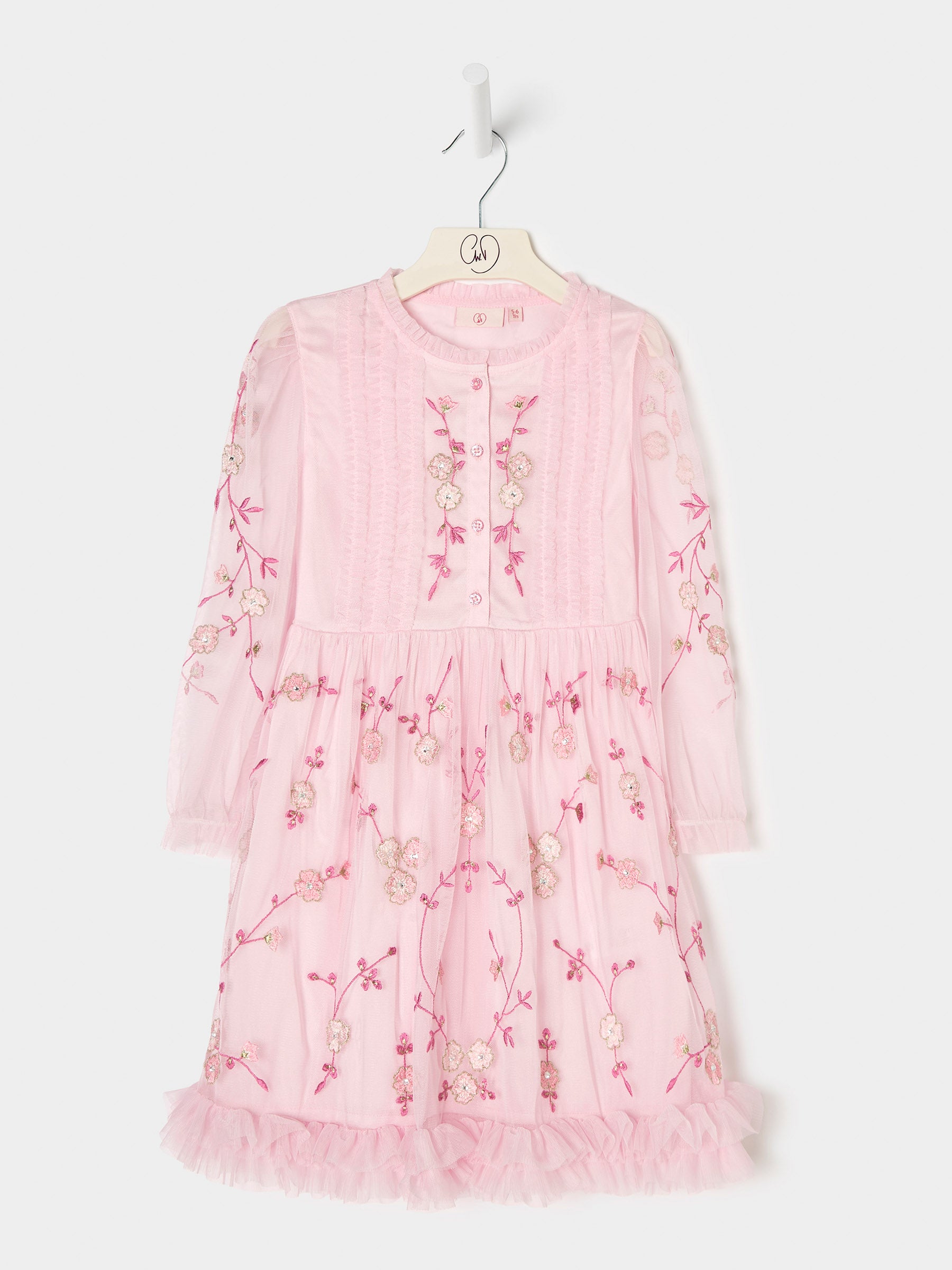 GWD Cardi Pink Embroidered Mesh Dress