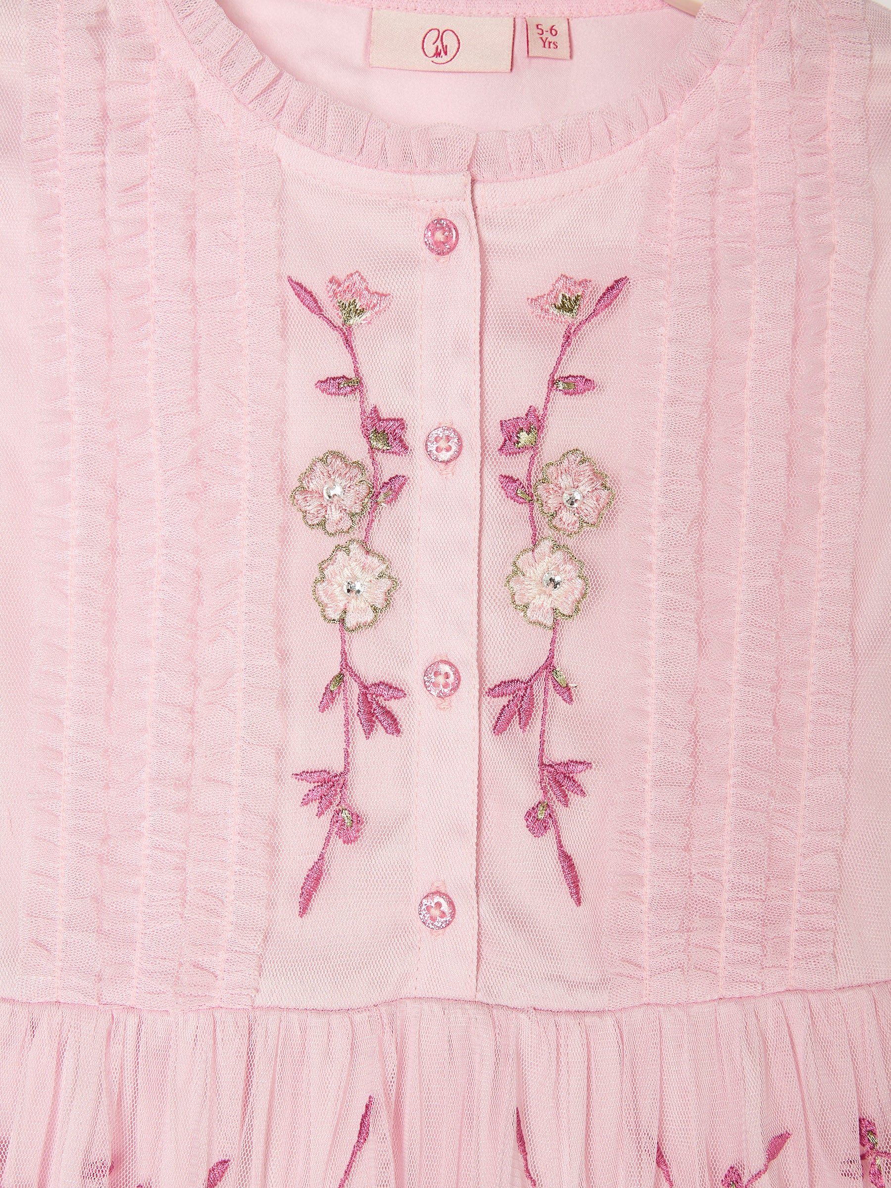 GWD Cardi Pink Embroidered Mesh Dress
