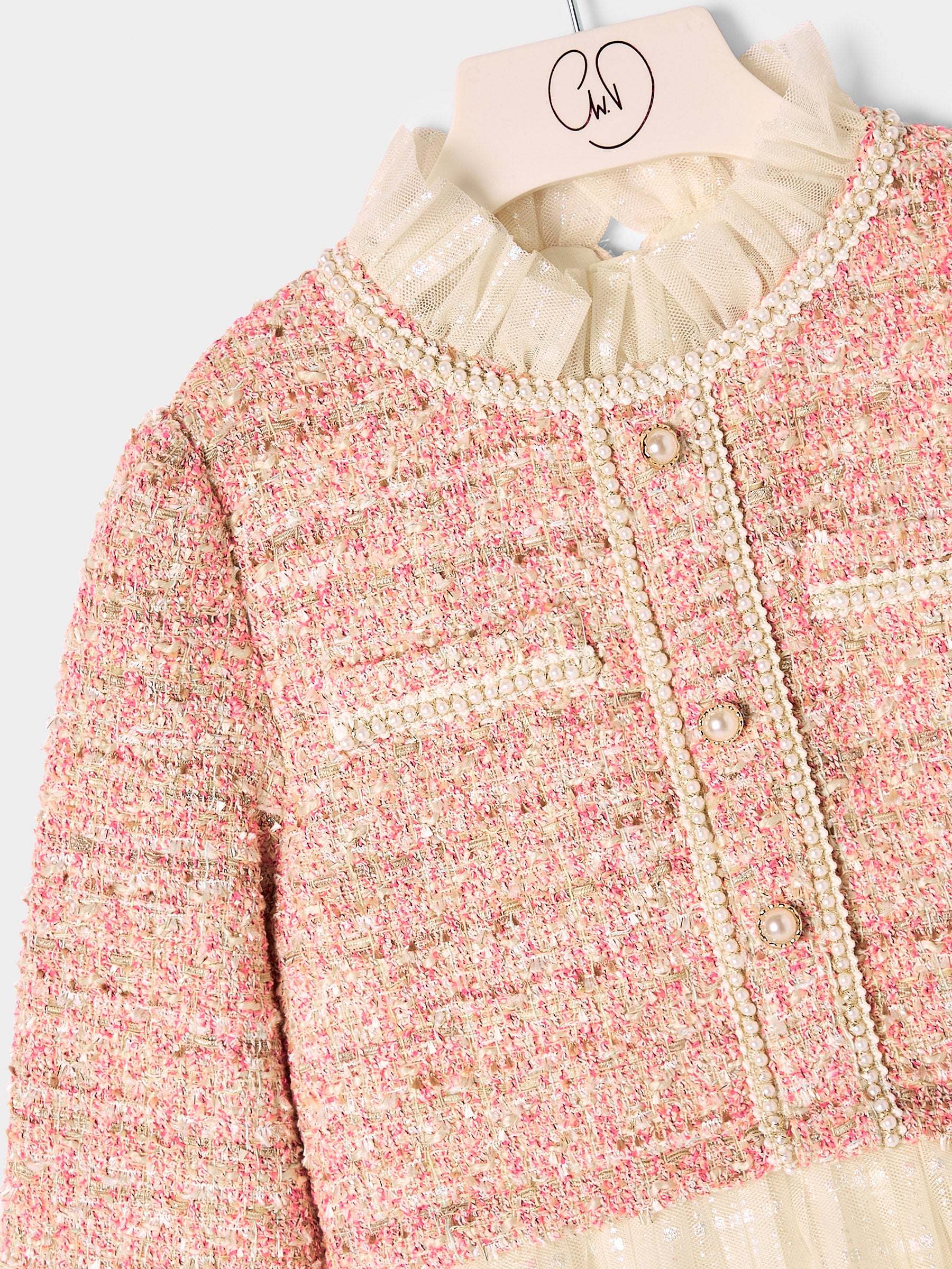 Celine Pink Boucle Mesh Tiered 2-in-1 Dress