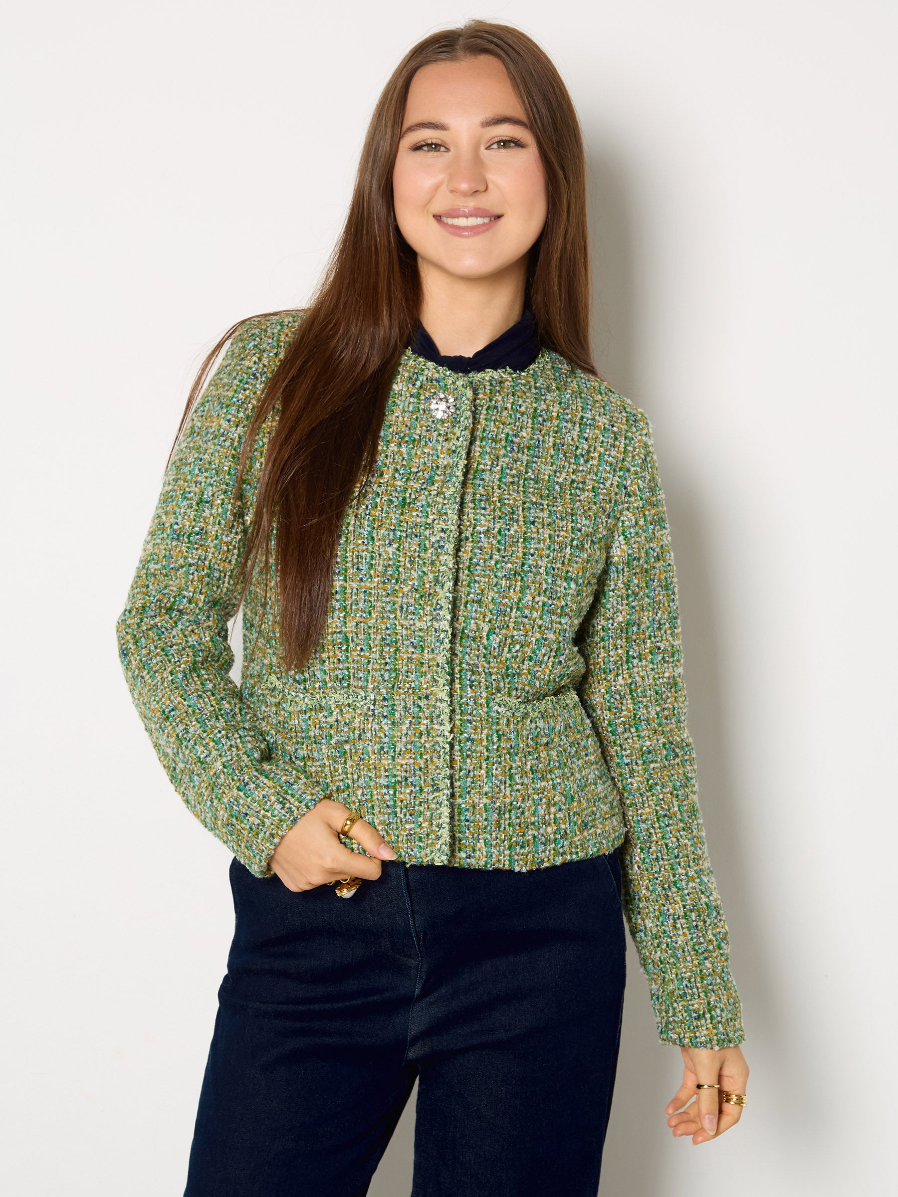 GWD Chloe Annie Green Button Through Boucle Jacket