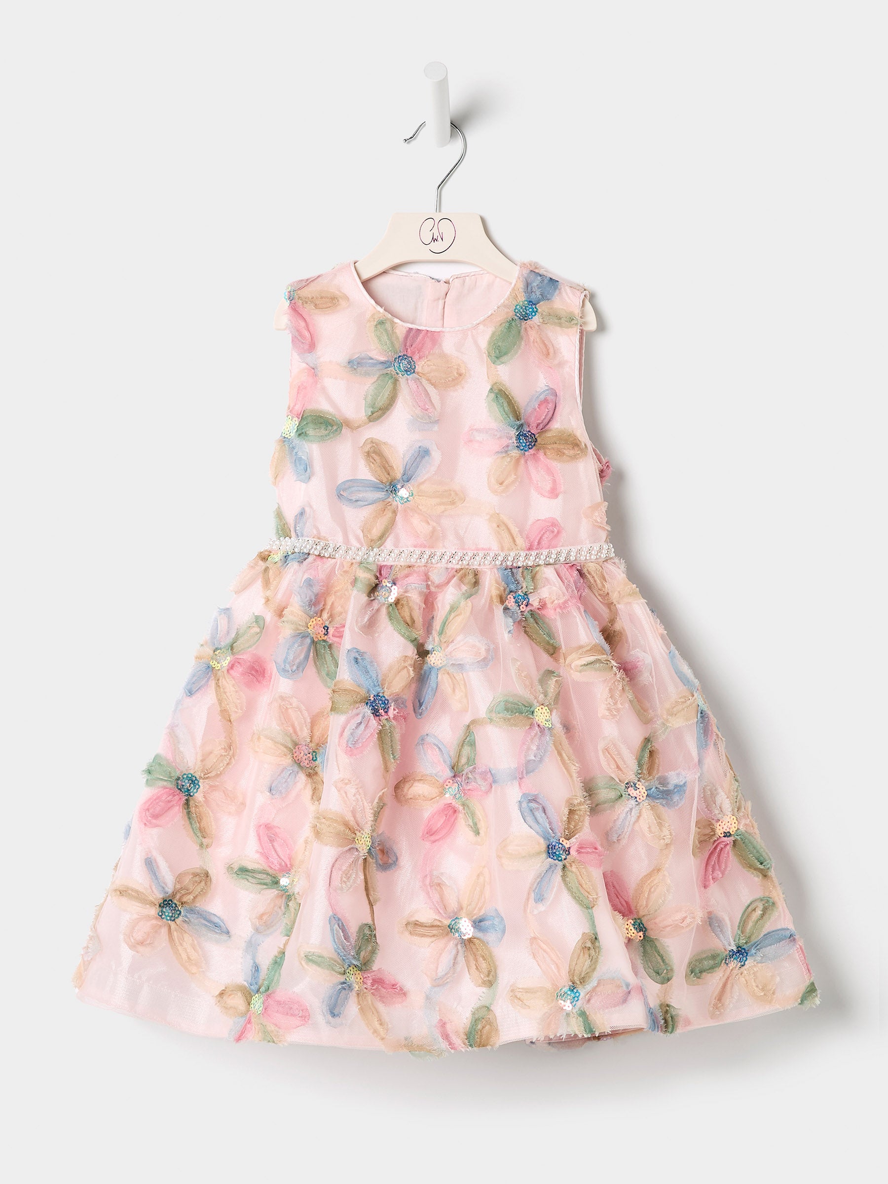 GWD Petal Dress – Multi Floral Organza Party Dress with Pearl Waistband