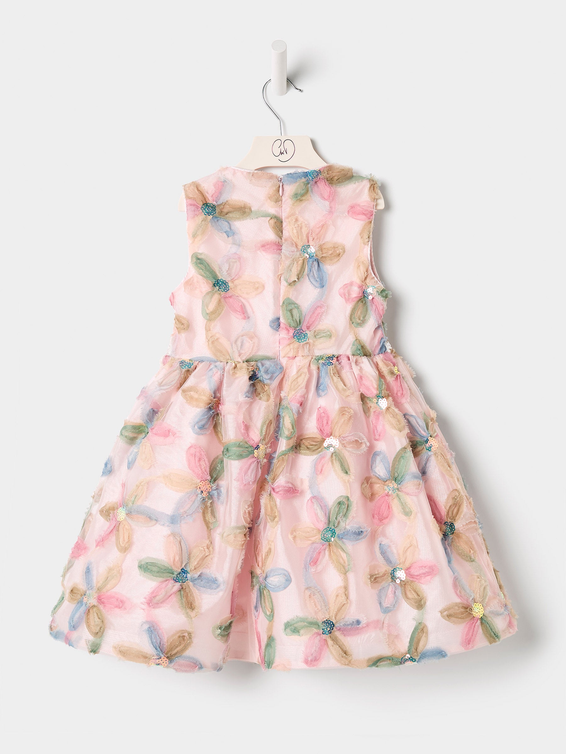 GWD Petal Dress – Multi Floral Organza Party Dress with Pearl Waistband