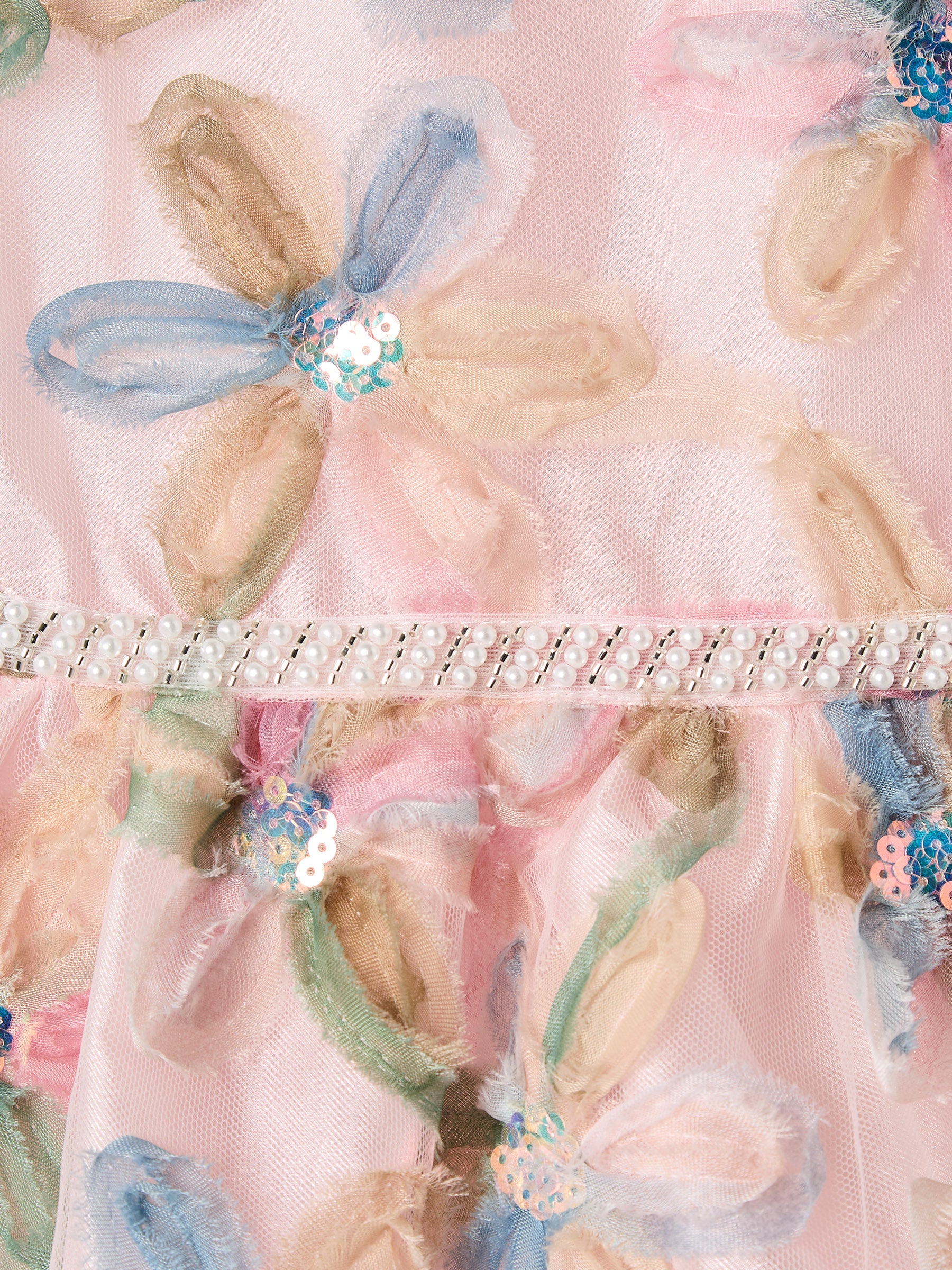 GWD Petal Dress – Multi Floral Organza Party Dress with Pearl Waistband
