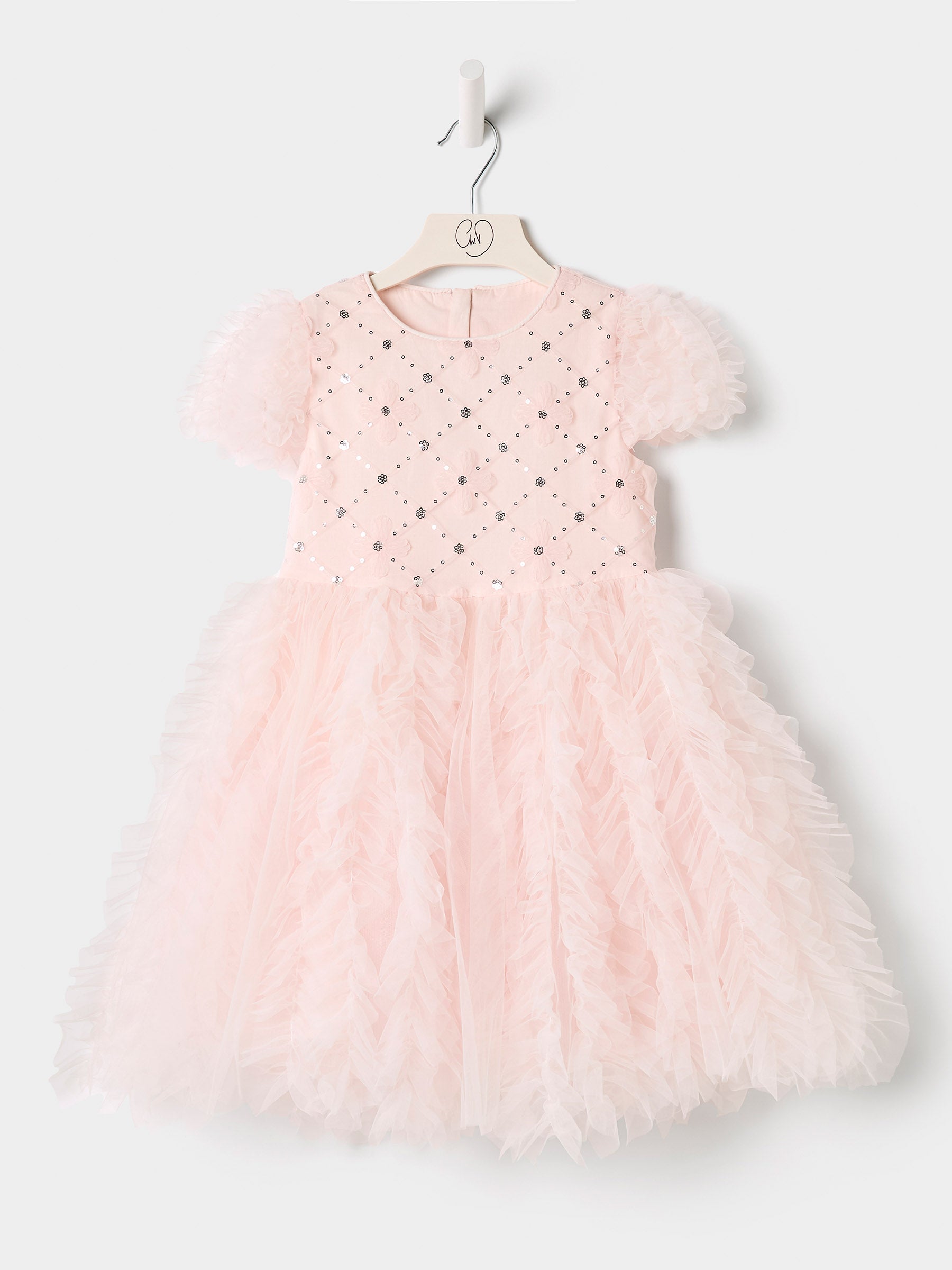 GWD Rosy Ruffles Dress – Pink Sequin & Tulle Princess Party Dress for Girls