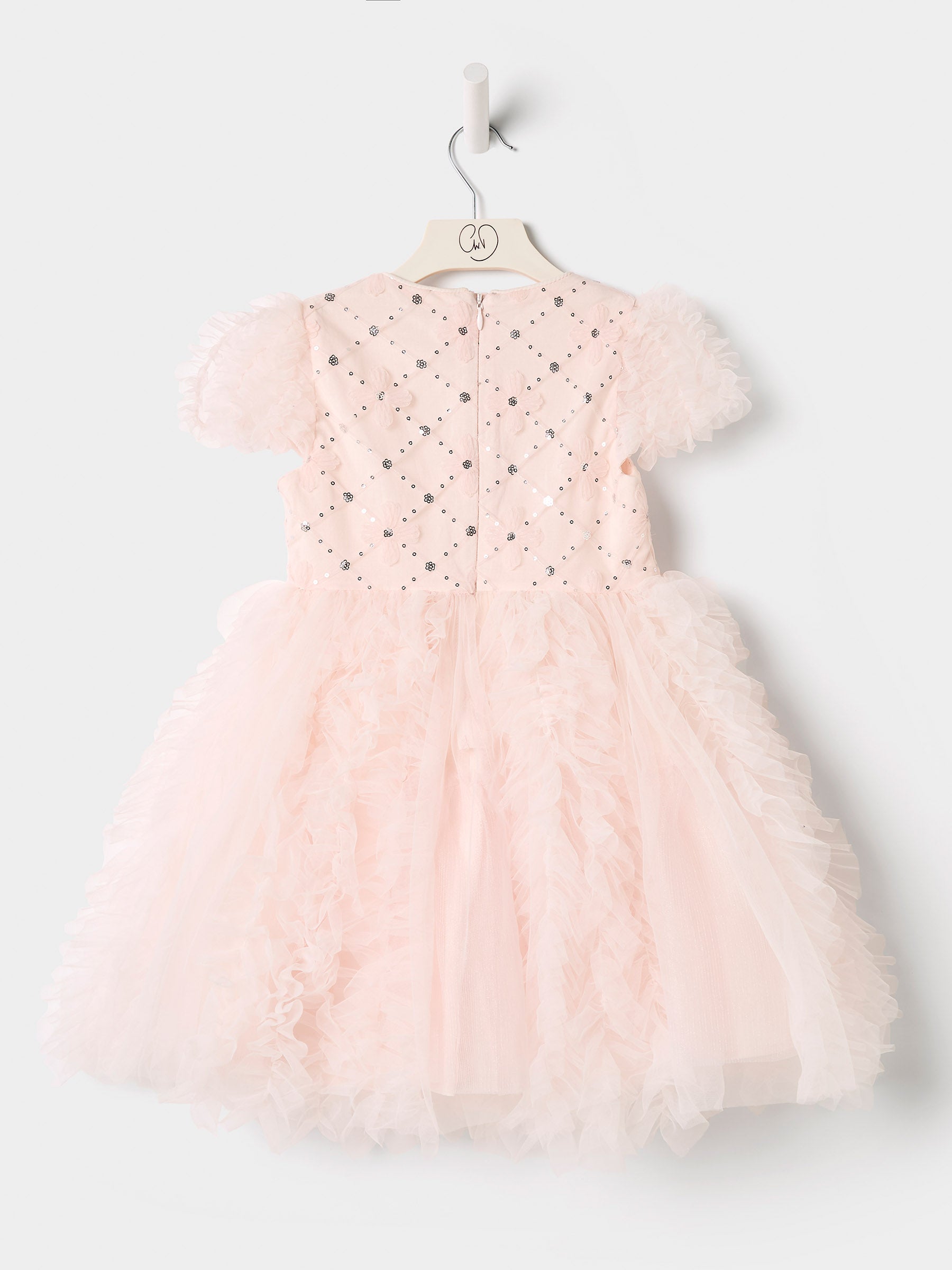 GWD Rosy Ruffles Dress – Pink Sequin & Tulle Princess Party Dress for Girls