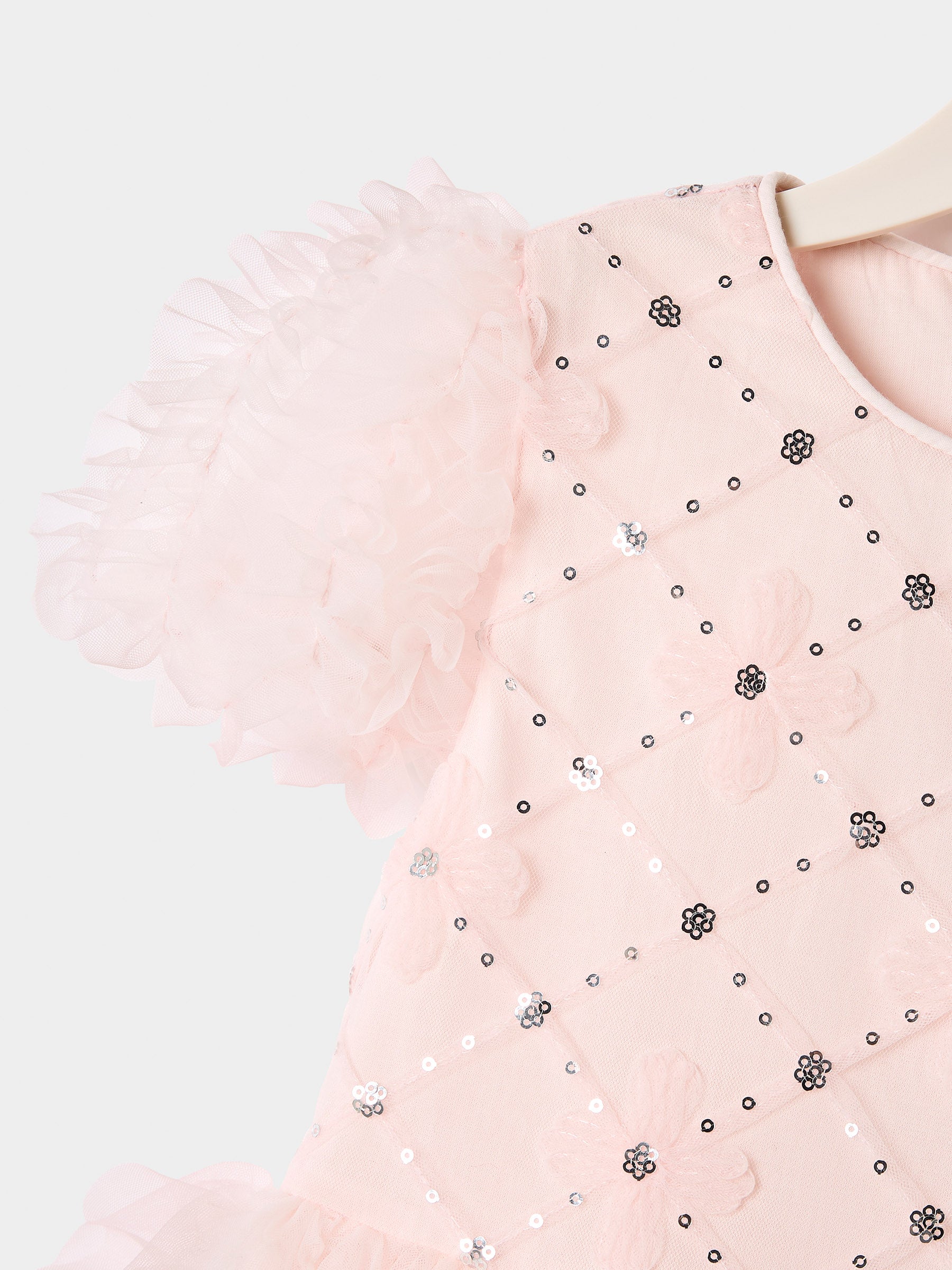GWD Rosy Ruffles Dress – Pink Sequin & Tulle Princess Party Dress for Girls