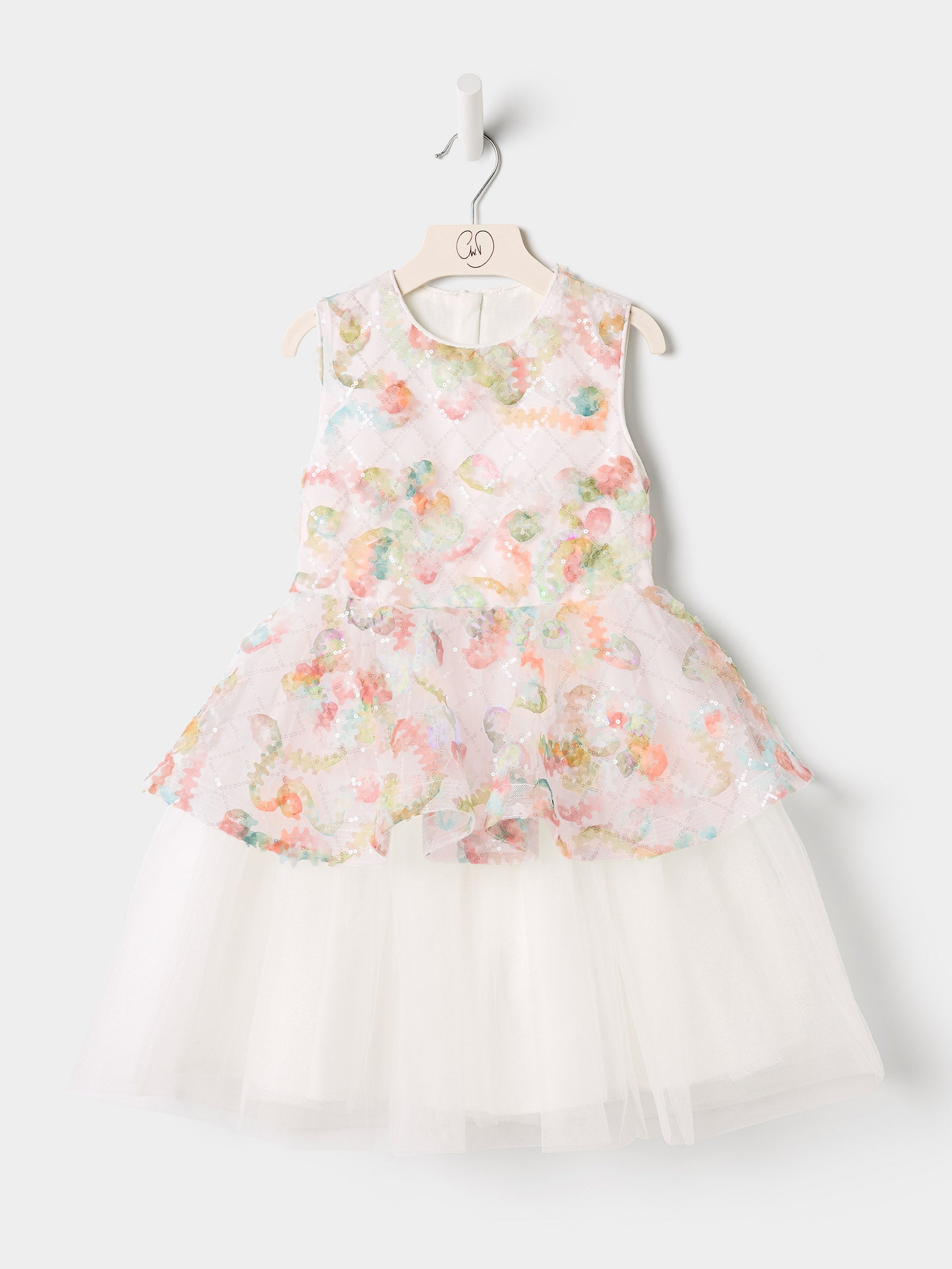 GWD Forest Bloom Dress – White Floral Appliqué Peplum Party Dress
