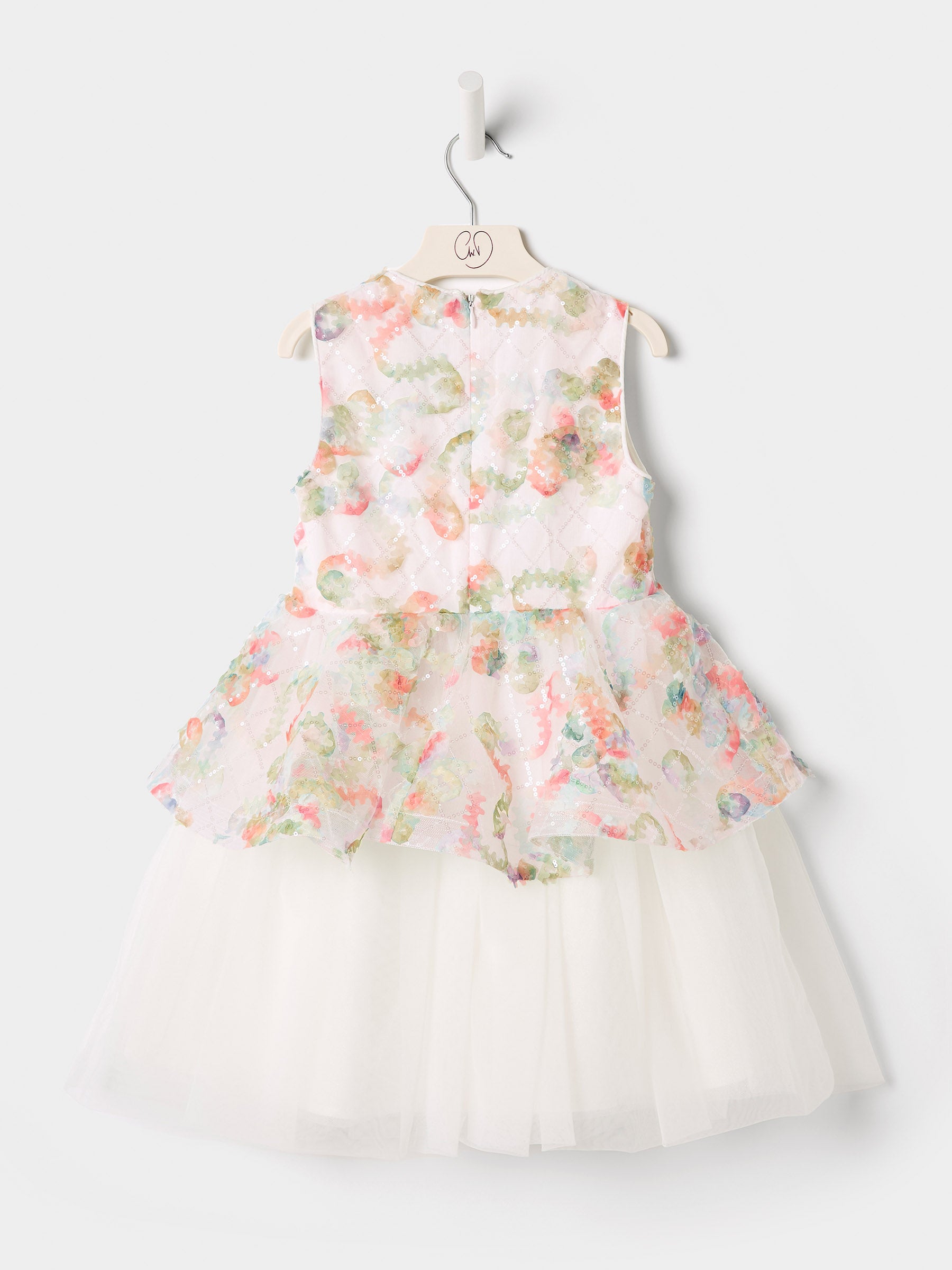 GWD Forest Bloom Dress – White Floral Appliqué Peplum Party Dress