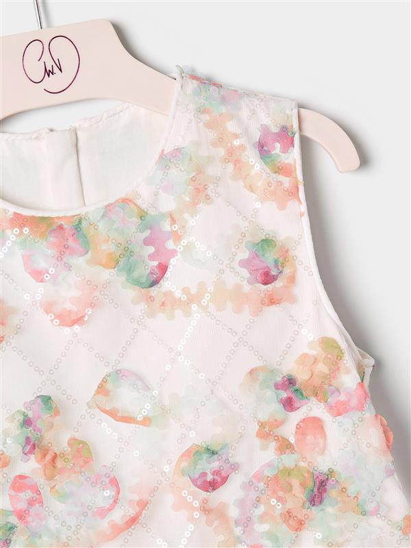 GWD Forest Bloom Dress – White Floral Appliqué Peplum Party Dress