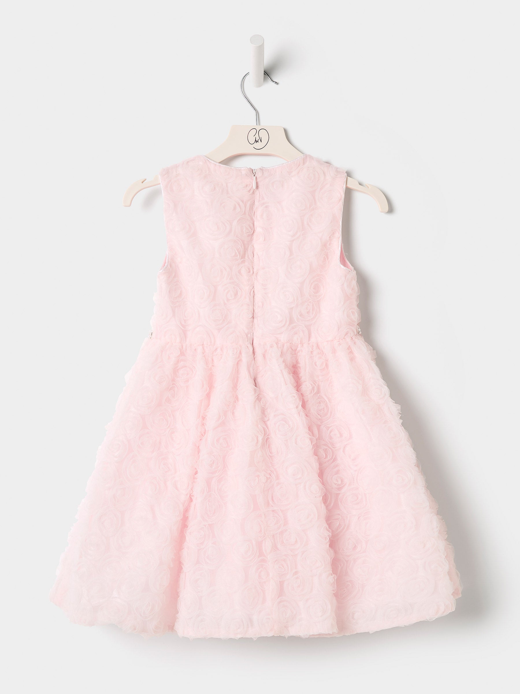 GWD Rebecca Flower Dress – Pale Pink 3D Floral Party Dress with Pearl Waistband