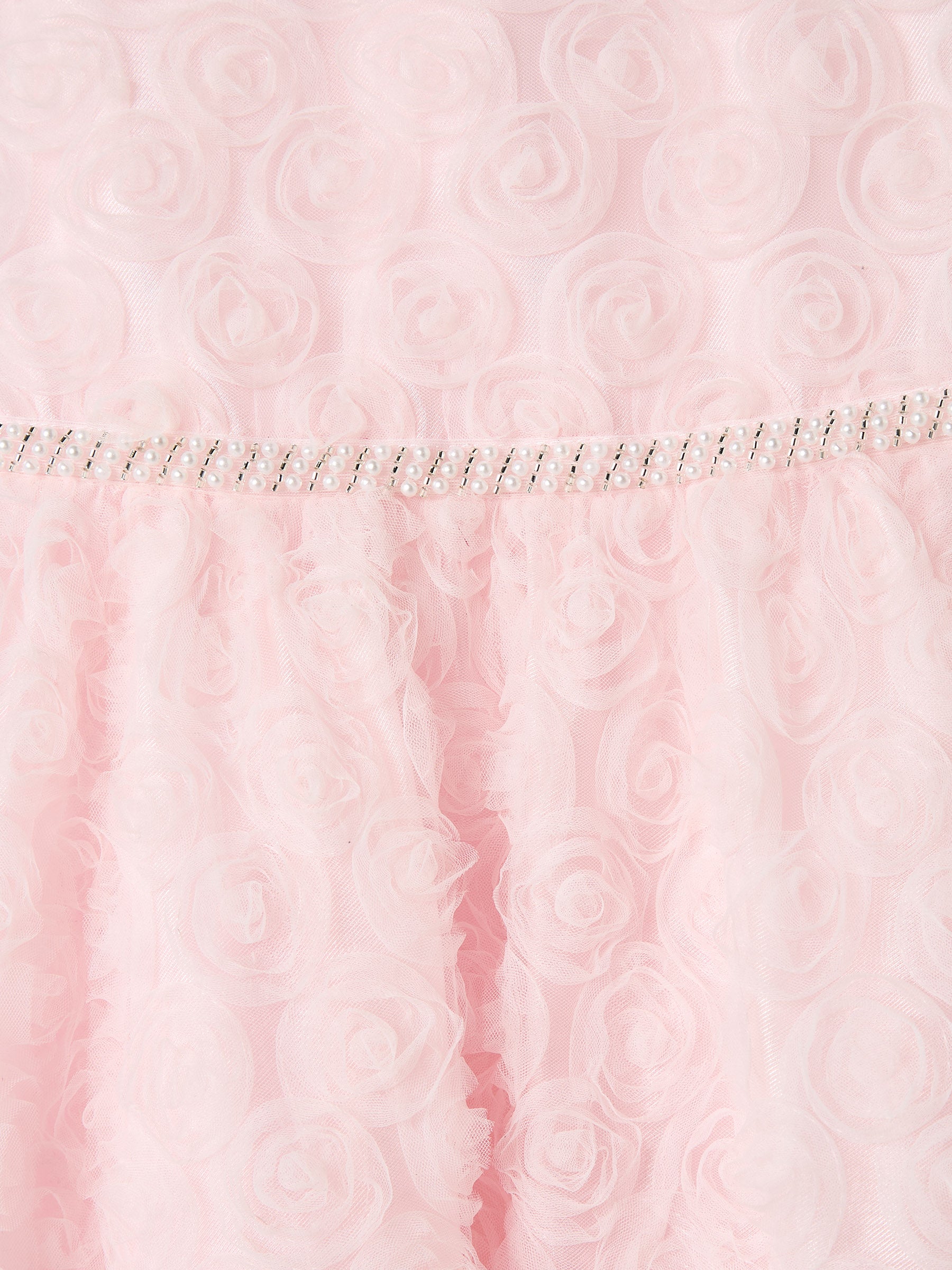 GWD Rebecca Flower Dress – Pale Pink 3D Floral Party Dress with Pearl Waistband
