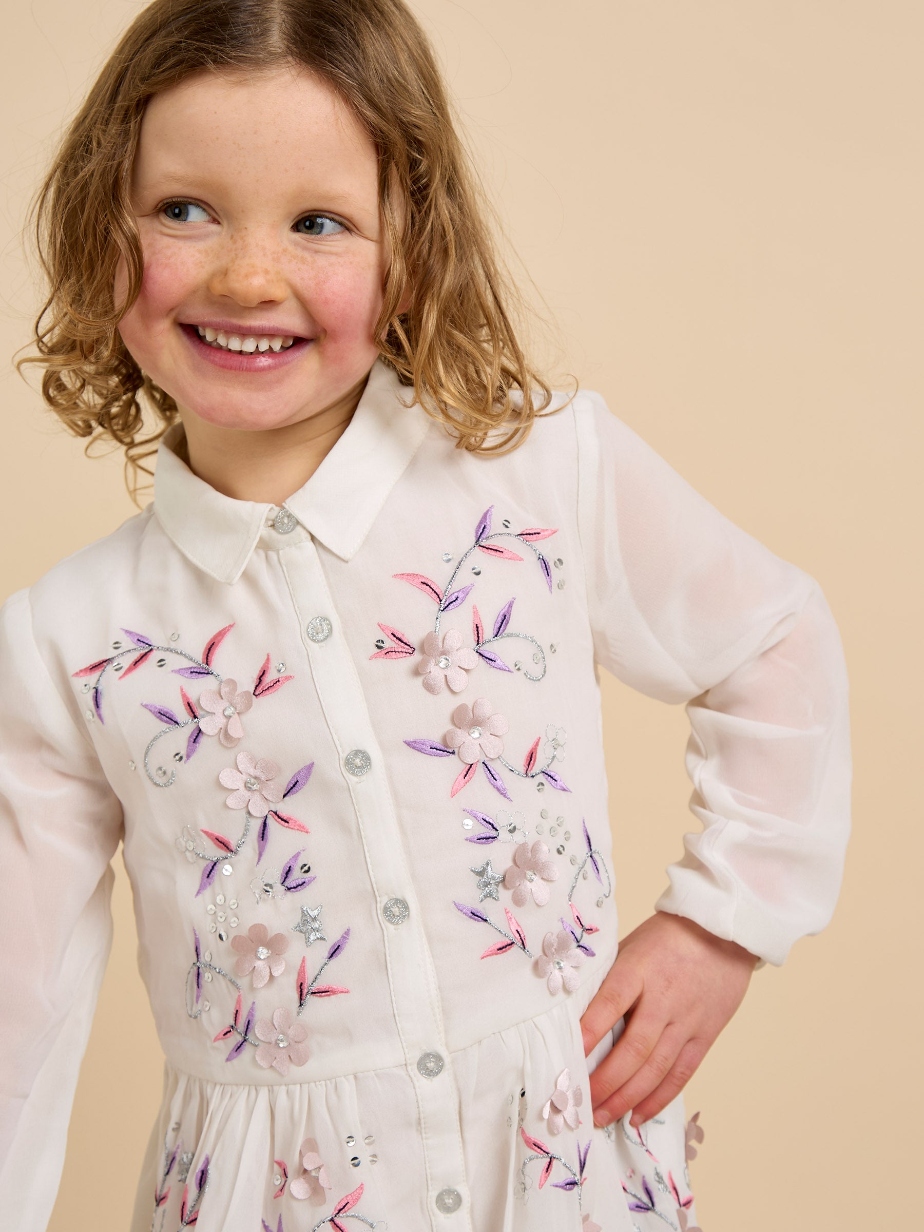 GWD Ellie Embroidered Shirt White Dress