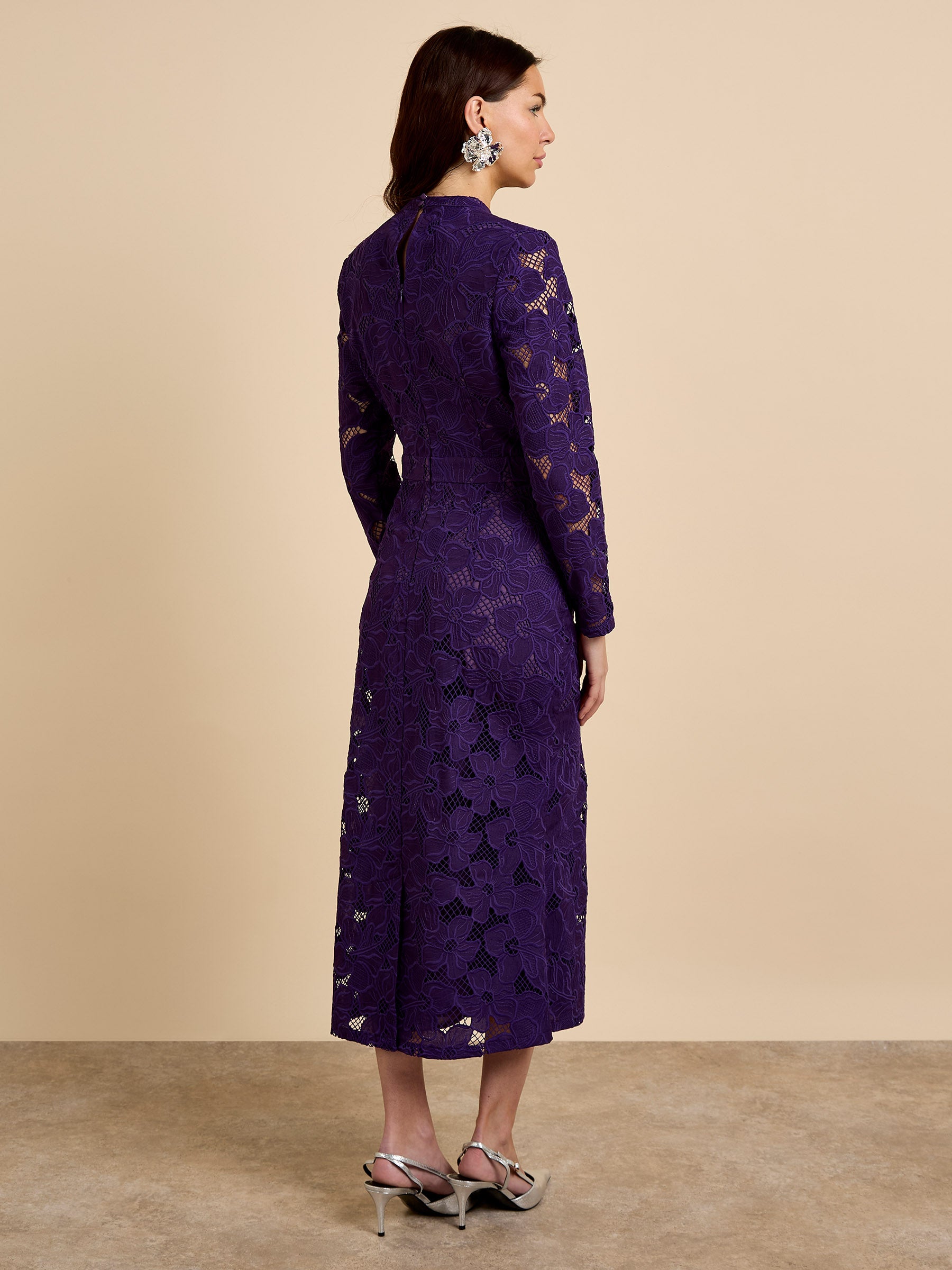 GWD Freya Floral Lace Purple Midi Dress