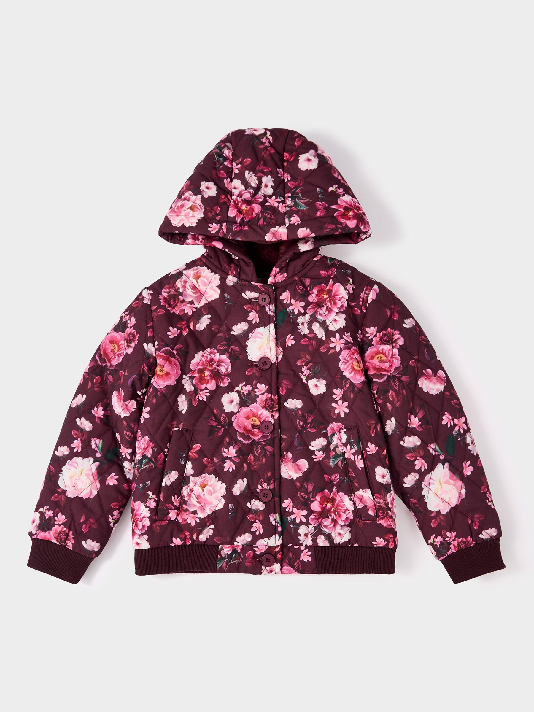 Keely Floral Print Faux Fur Lined Hooded Jacket | GWD Clothing