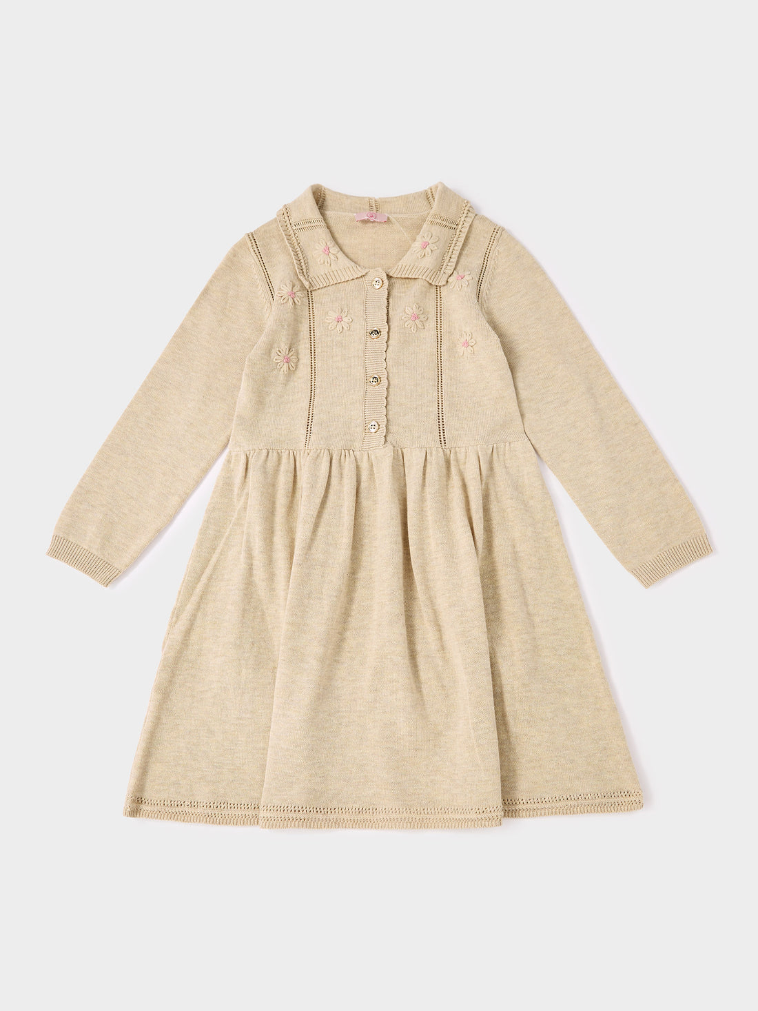 Rita Beige Floral Hand Embroidered Knitted Dress | GWD Clothing