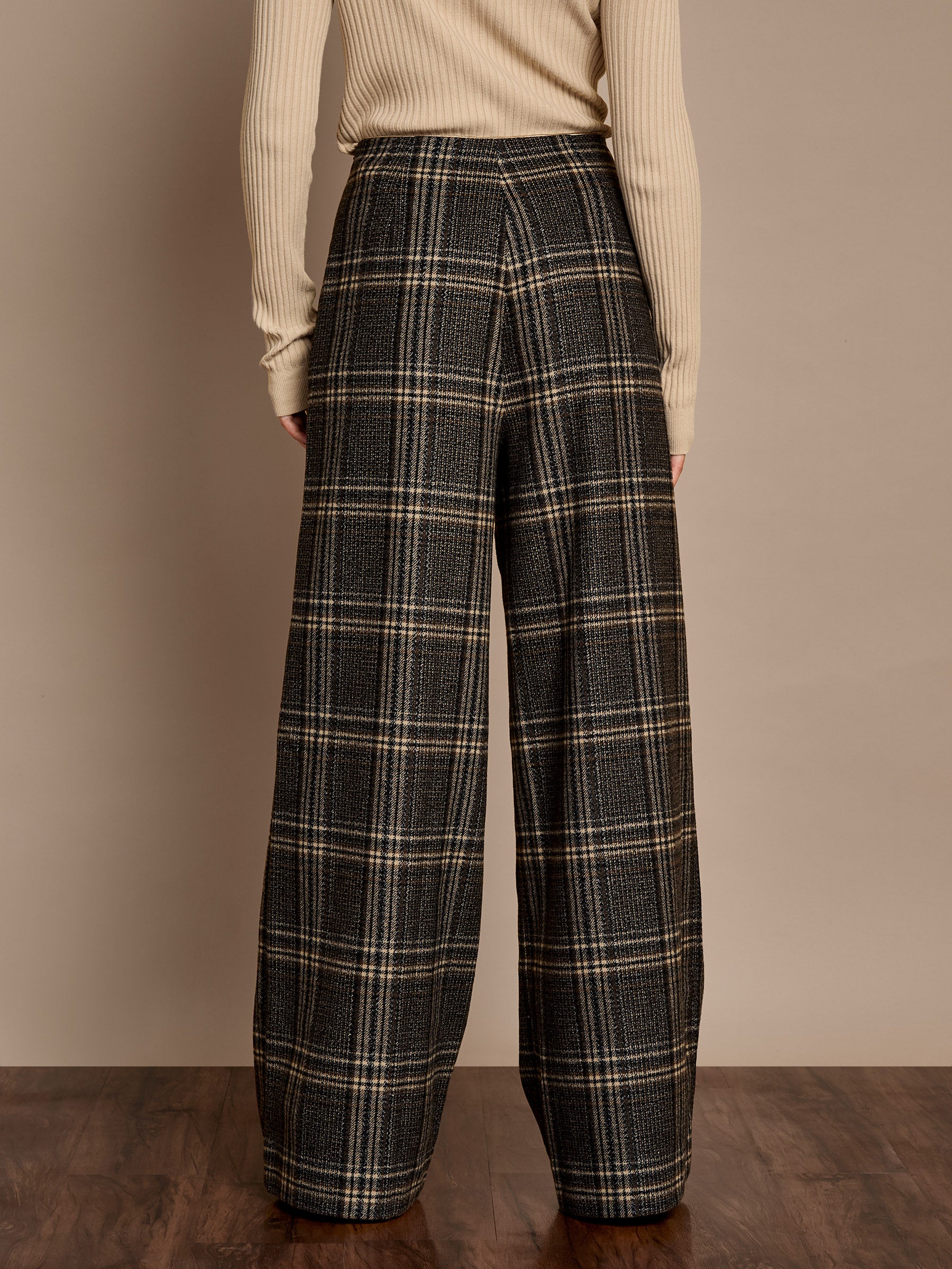 Aimee Brown Check Wide-Leg Trouser