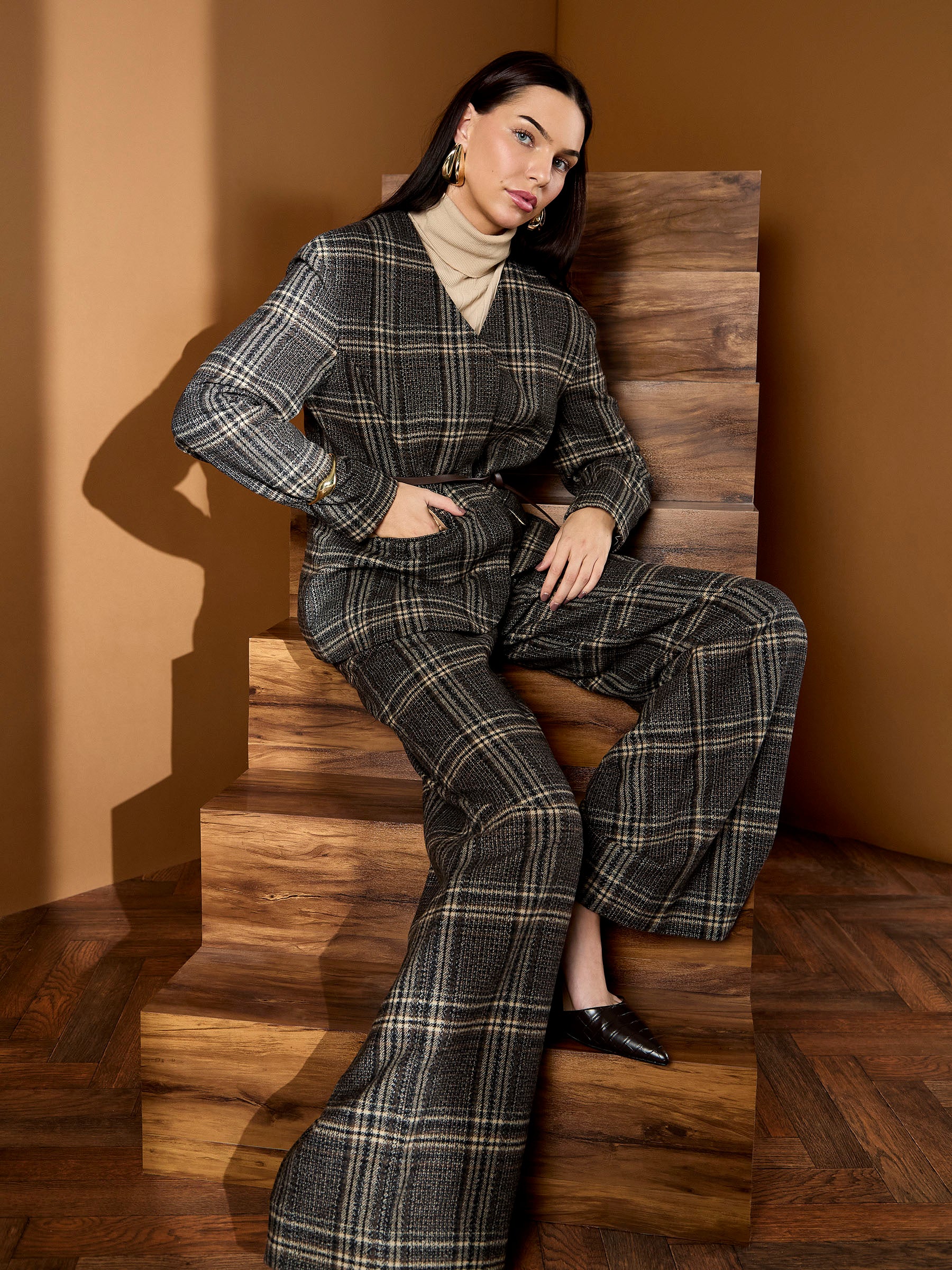 Aimee Brown Check Wide-Leg Trouser