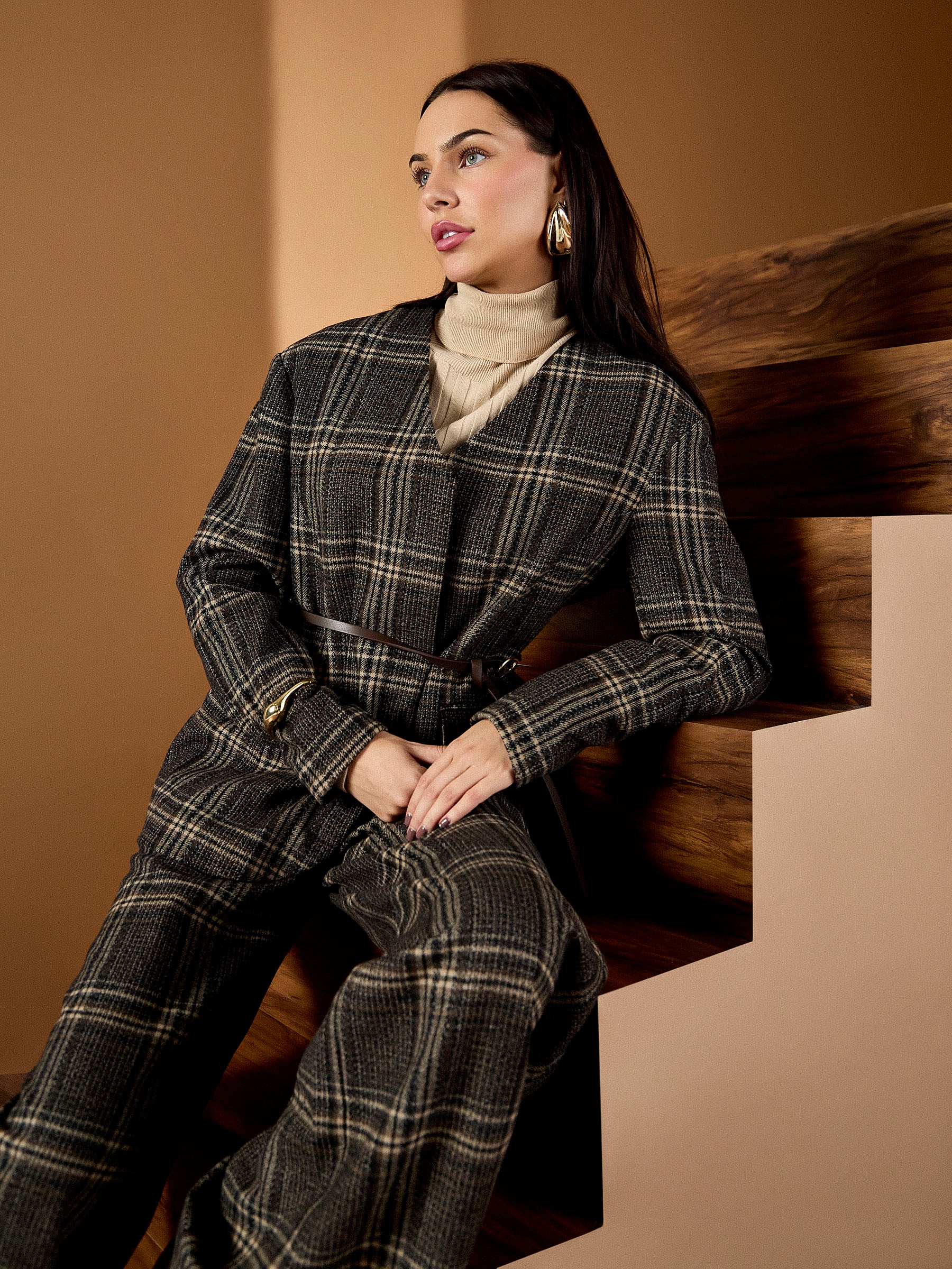 Aimee Brown Check Wide-Leg Trouser