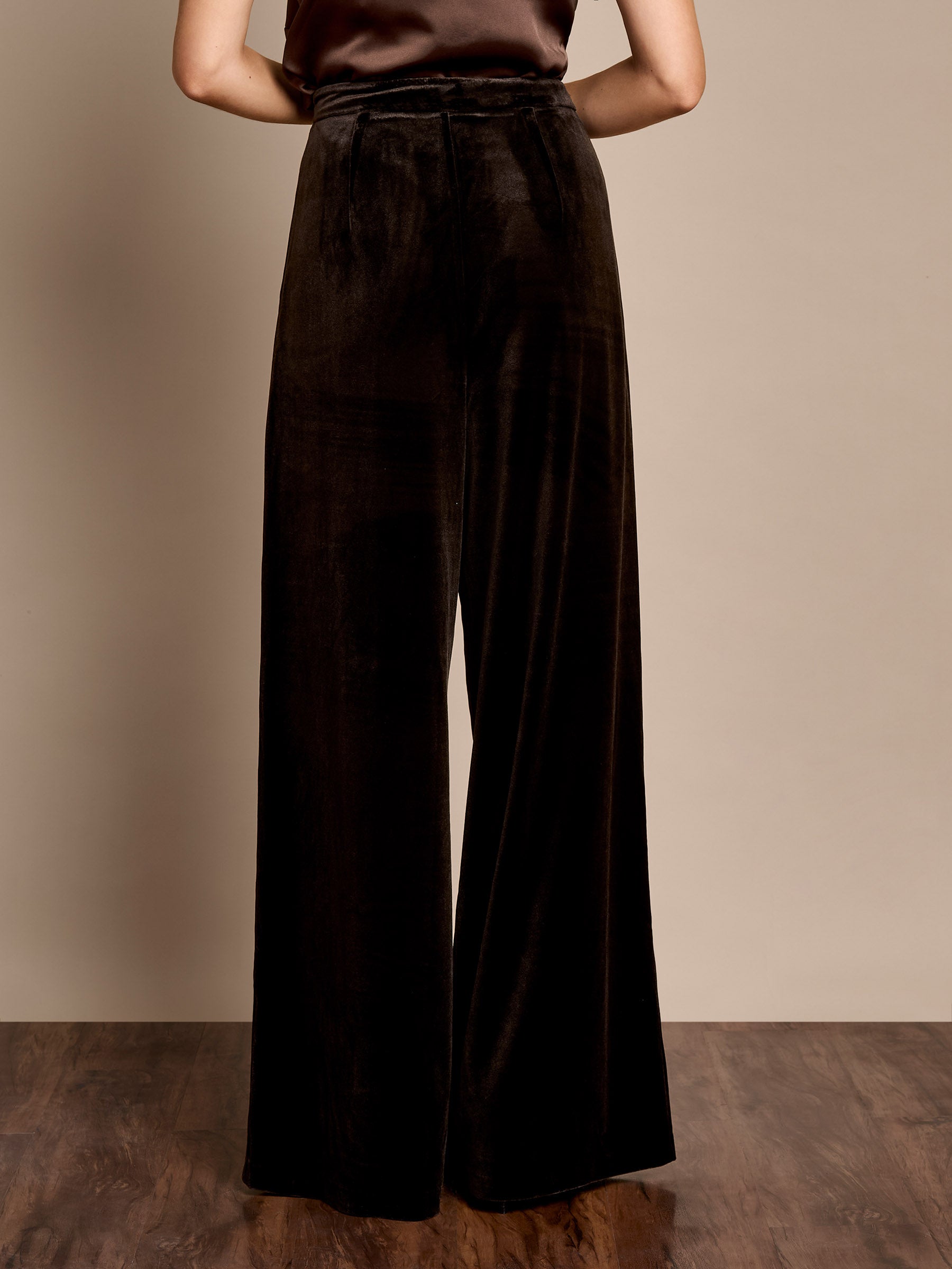 Claire Chocolate Velvet Wide Leg Trousers
