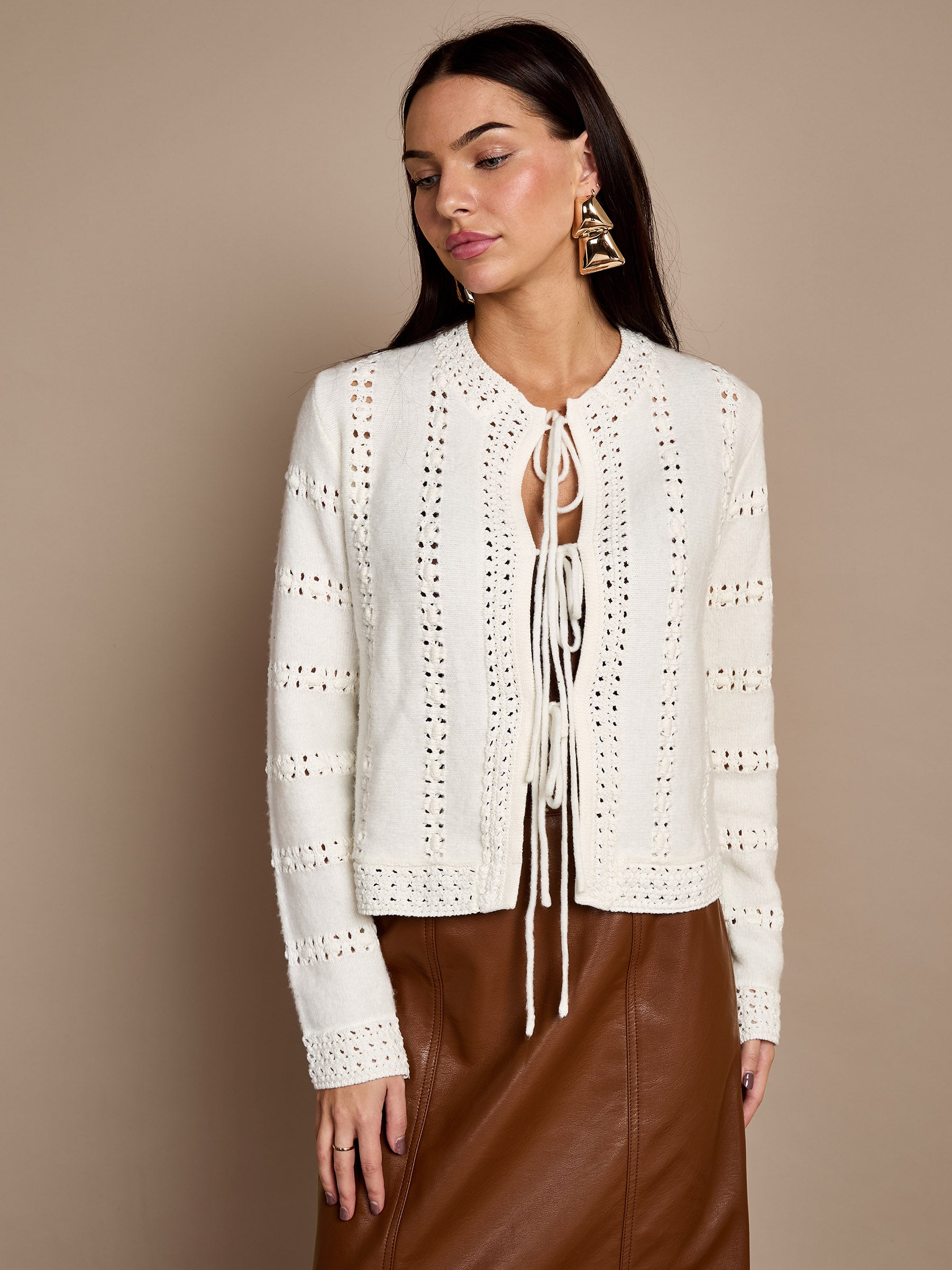 Rachel Cream Crochet Knit Cardigan