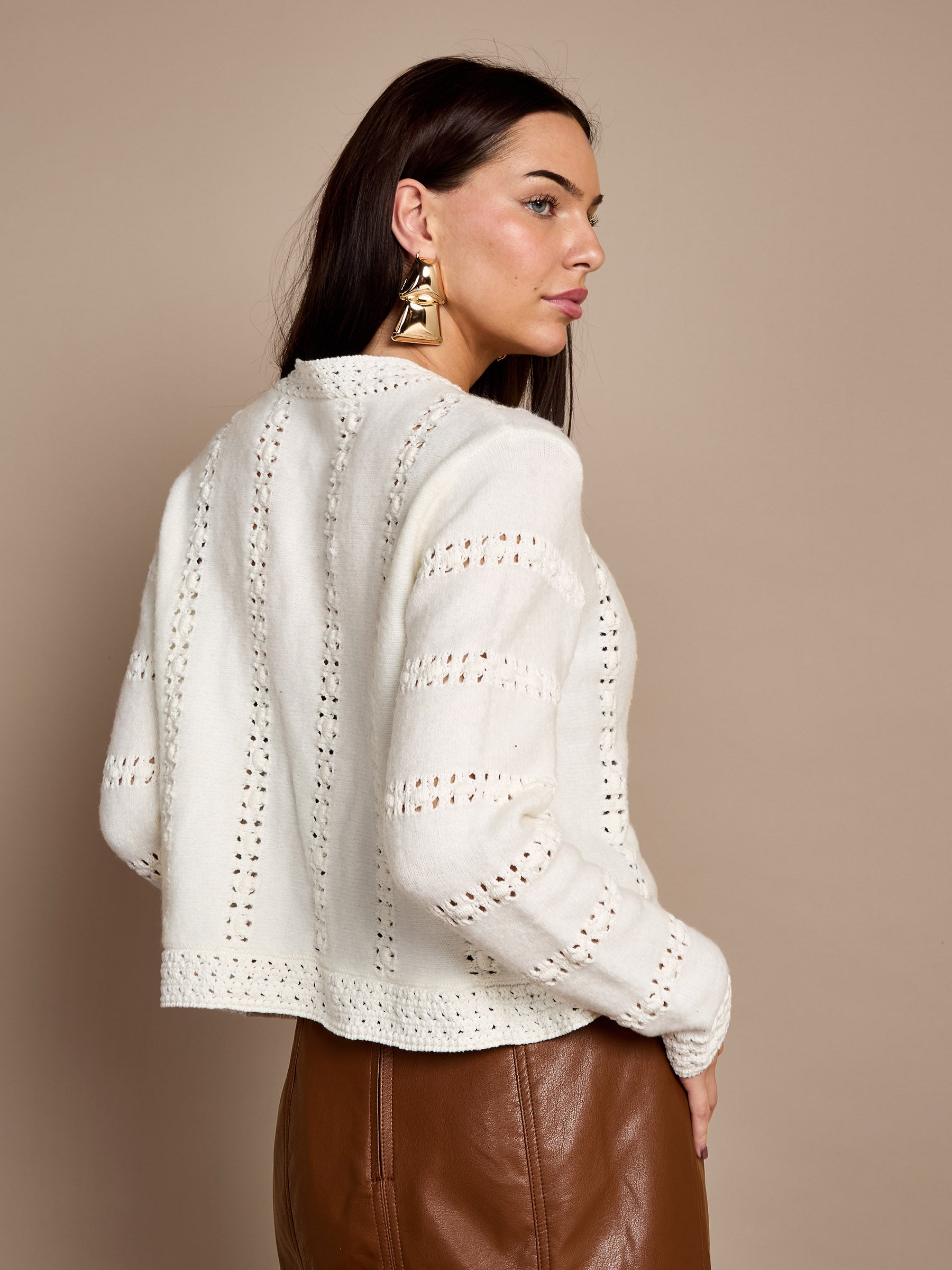 GWD Rachel Cream Crochet Knit Cardigan