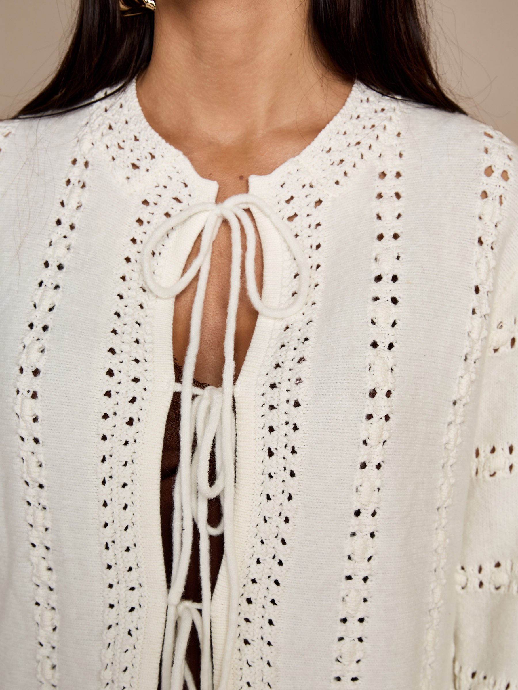 Rachel Cream Crochet Knit Cardigan