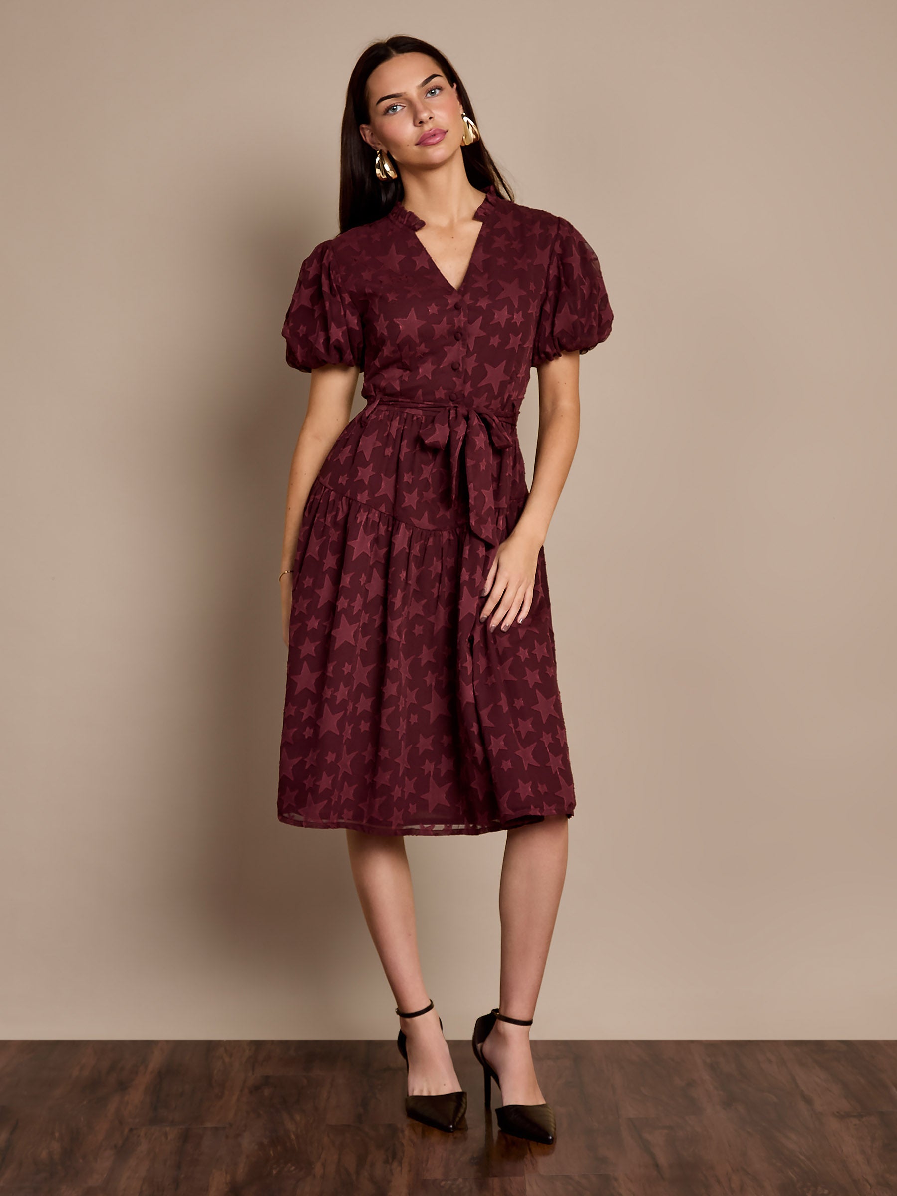 GWD Gerri Jacquard Burgundy Midi Dress