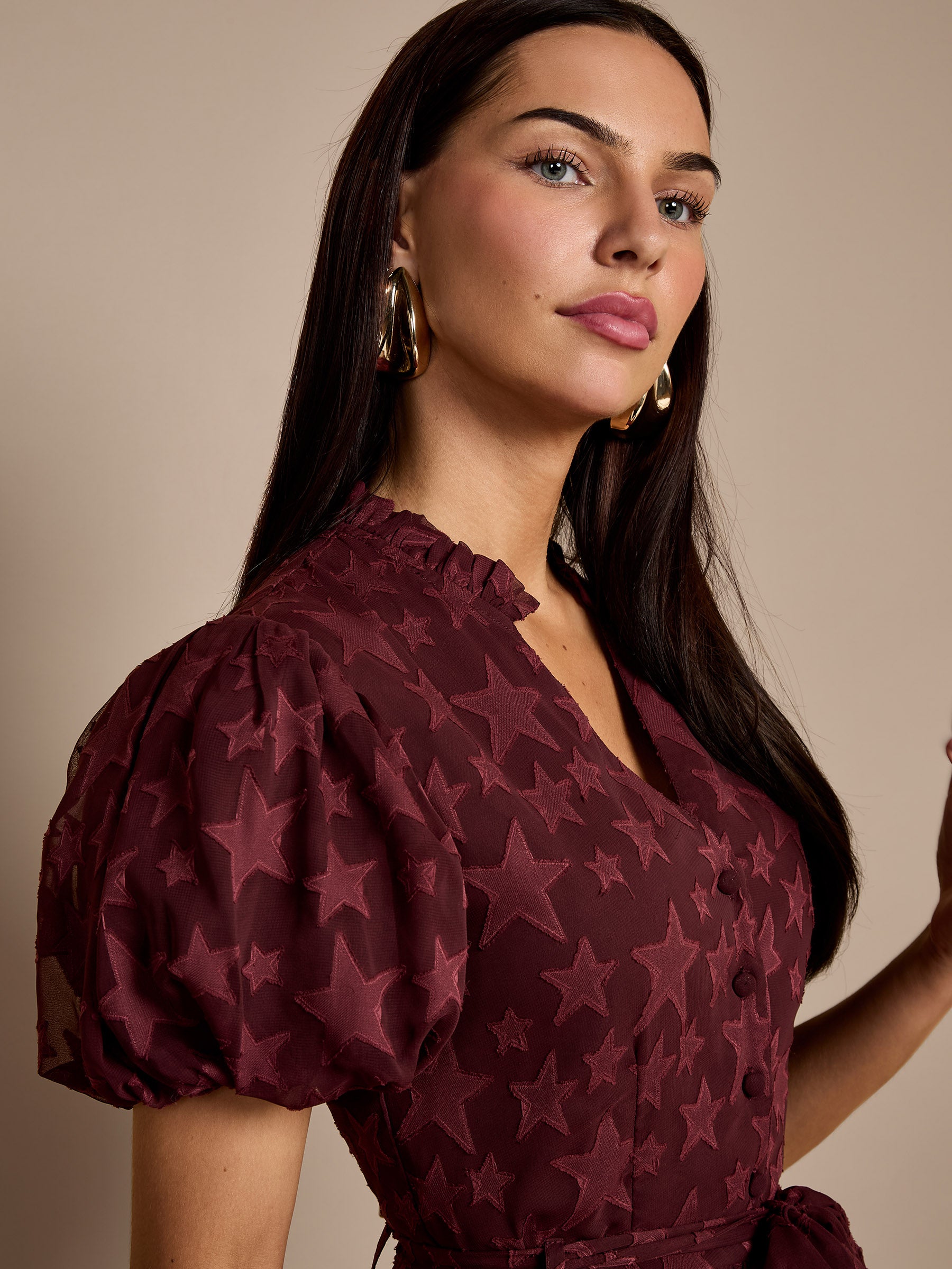 GWD Gerri Jacquard Burgundy Midi Dress