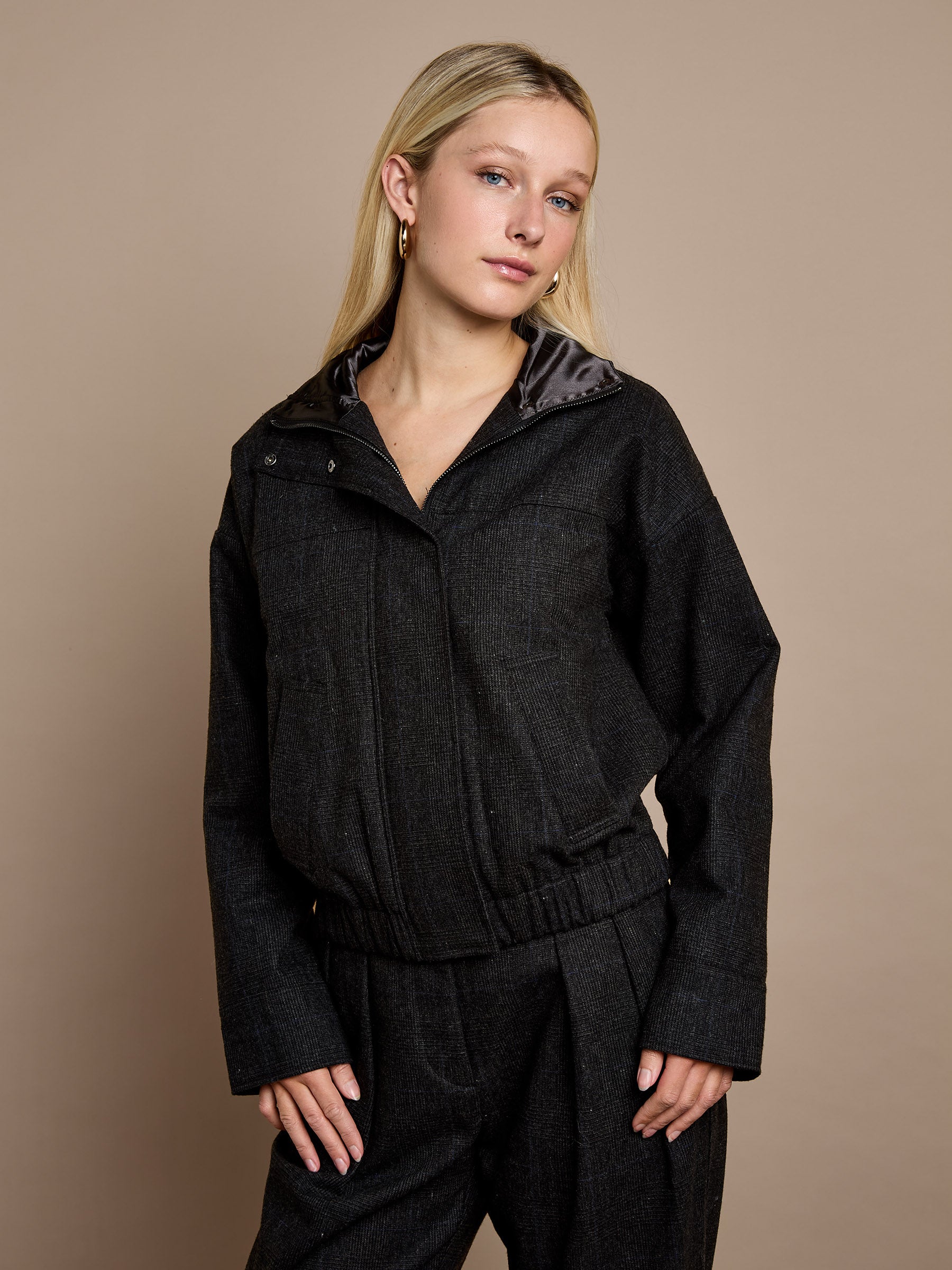 GWD Lewlyn Grey Checked Bomber Jacket