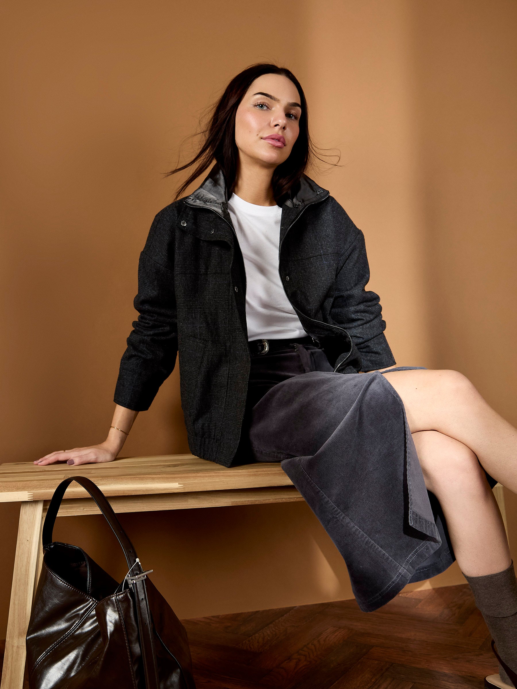 GWD Lewlyn Grey Checked Bomber Jacket