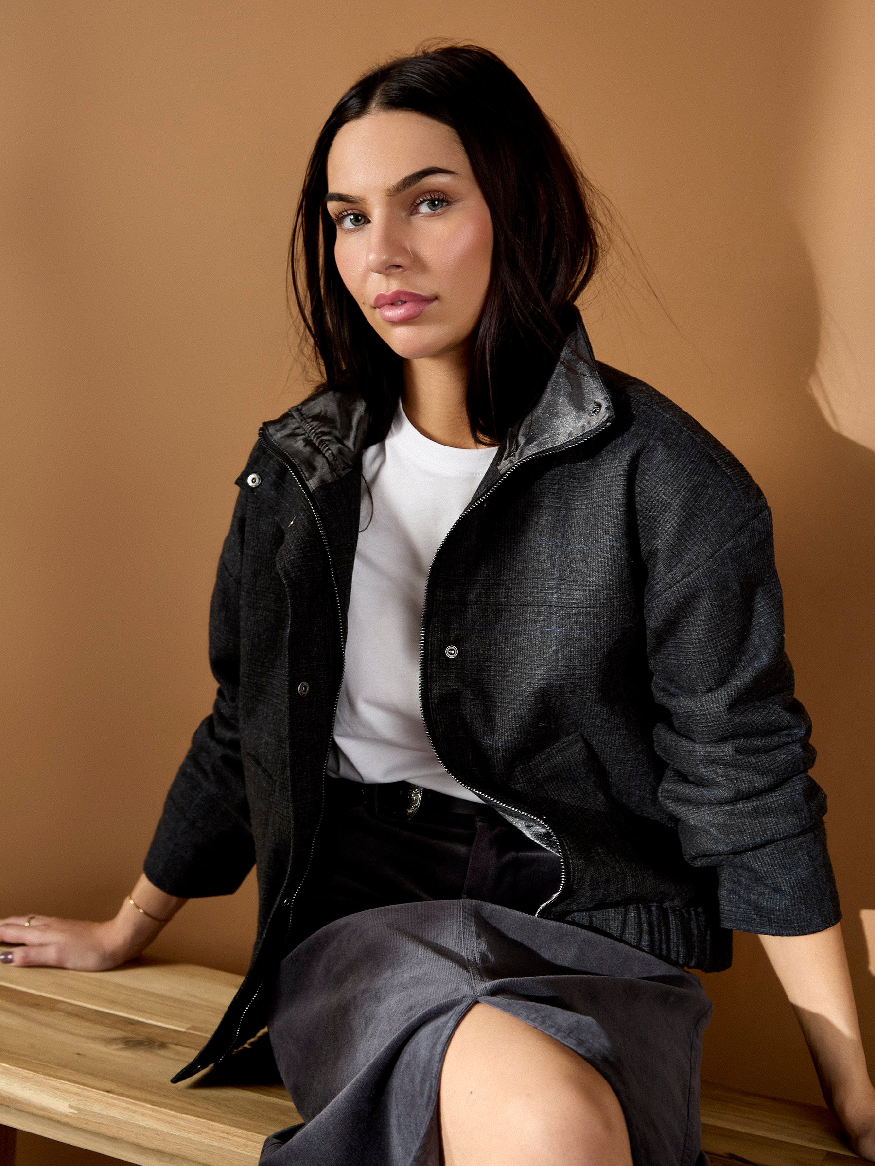 GWD Lewlyn Grey Checked Bomber Jacket