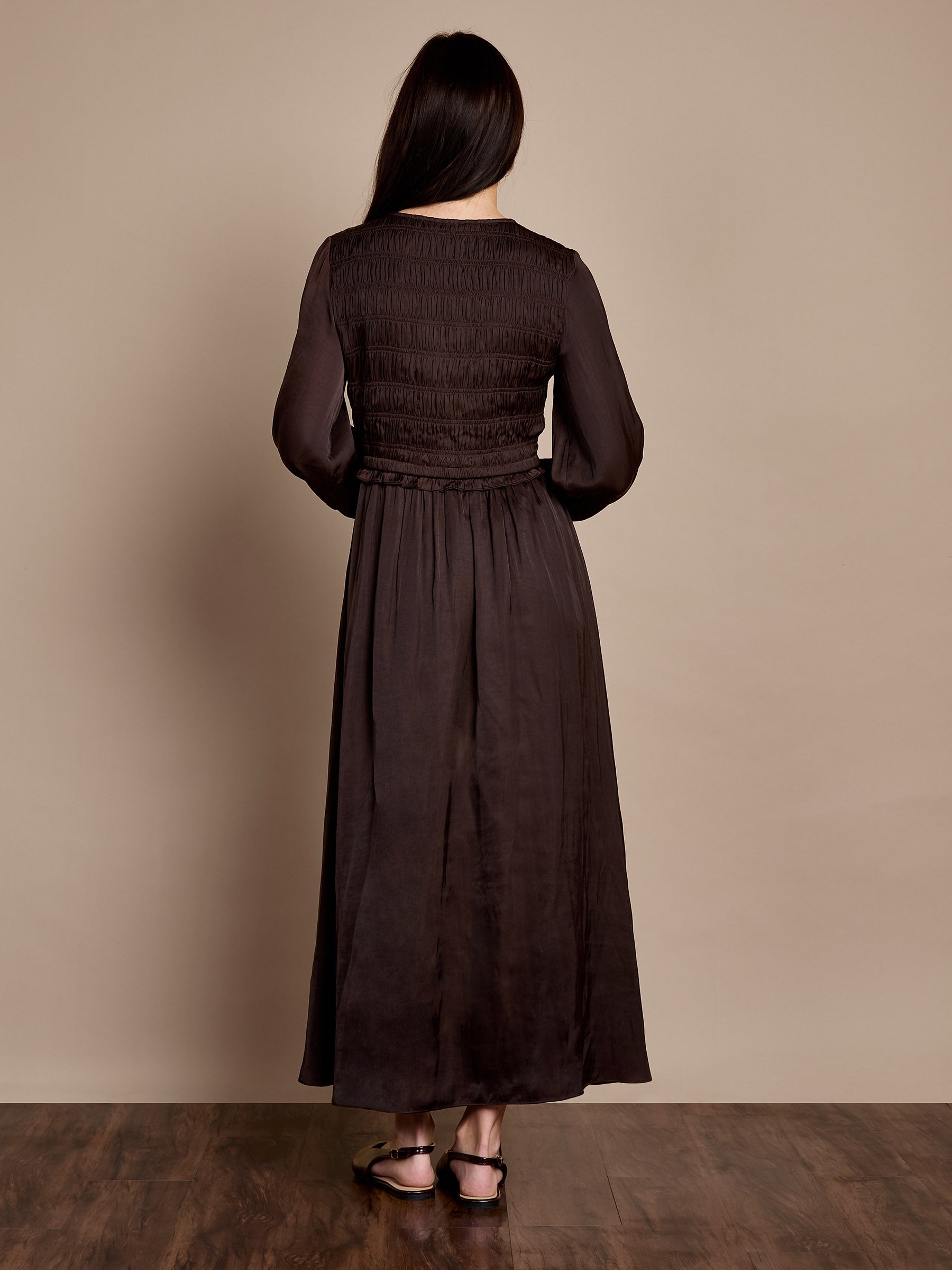 GWD Lydia Satin Chocolate Maxi Dress