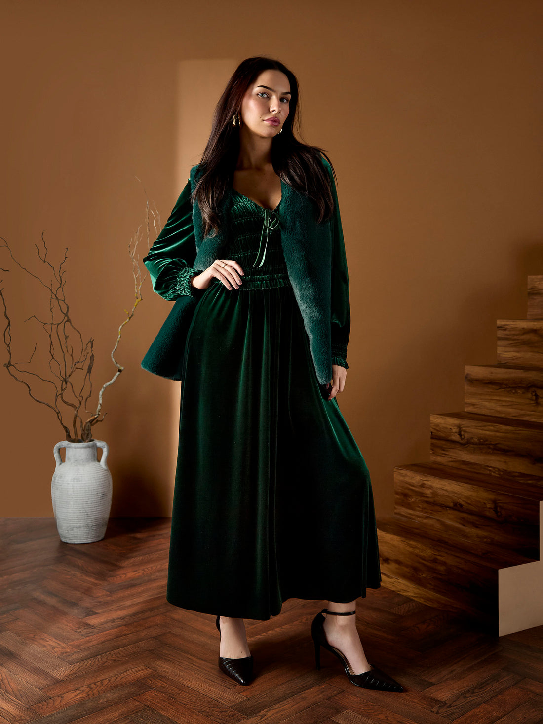 Emerald Green Velvet Lydia Maxi Dress