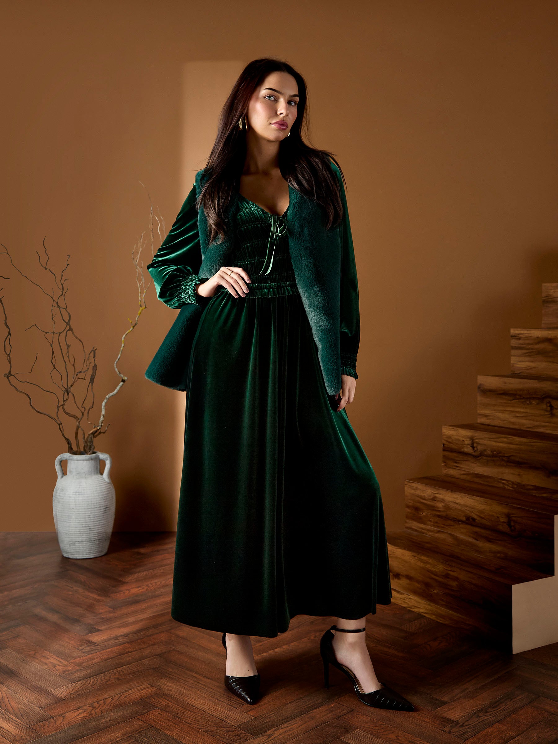 GWD Emerald Green Velvet Lydia Maxi Dress