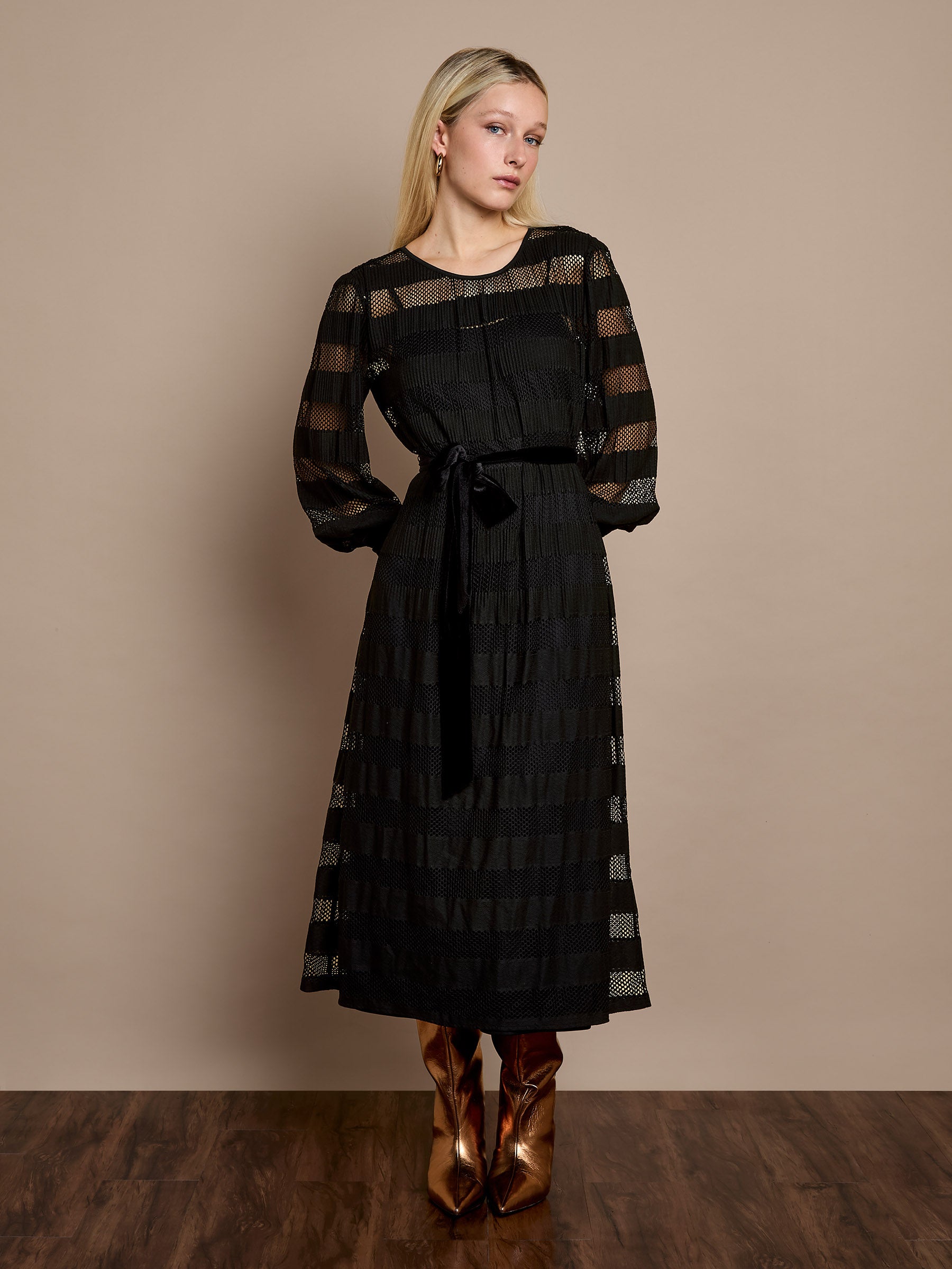 GWD Petunia Black Jersey Lace Midi Dress