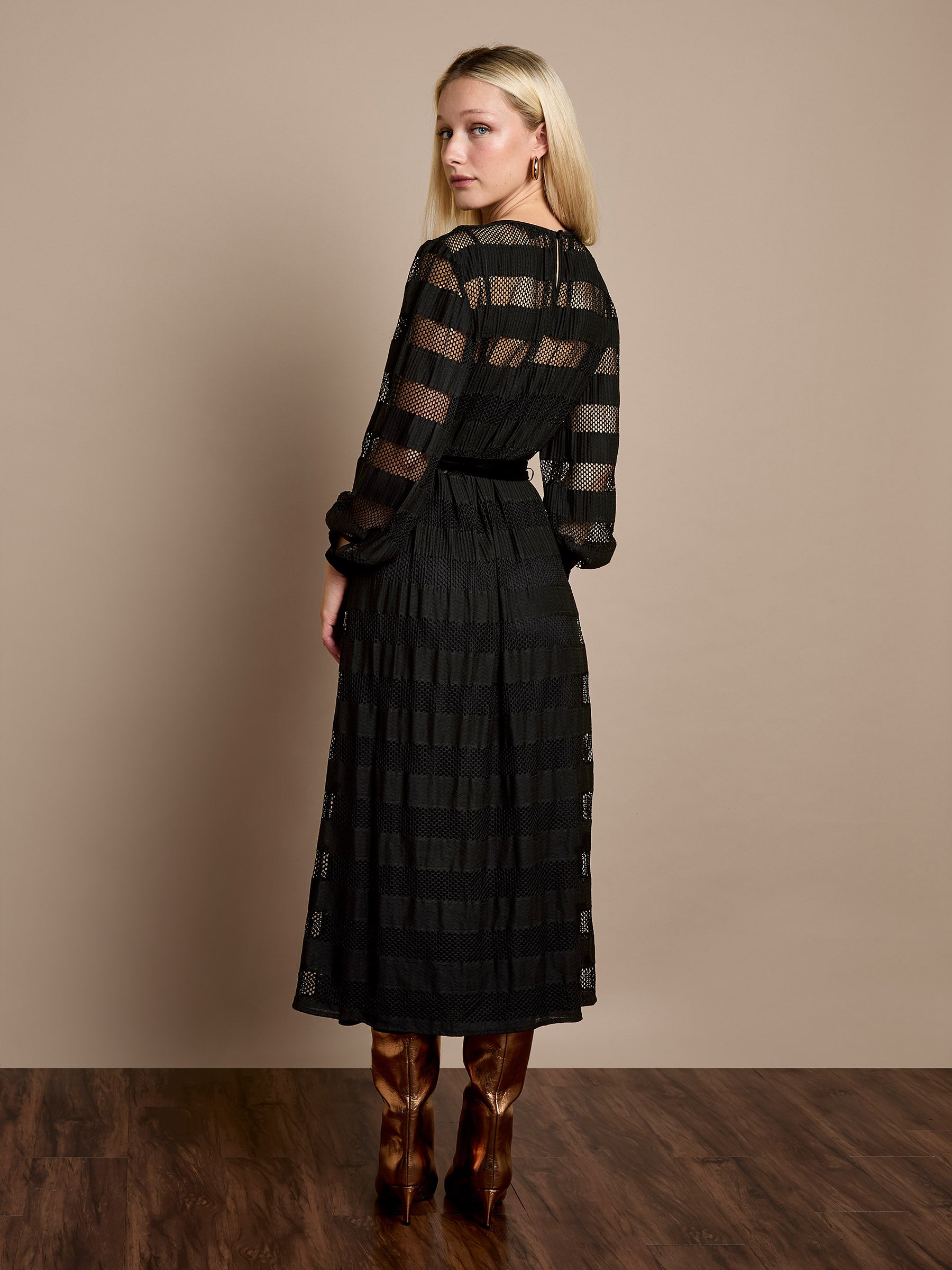 GWD Petunia Black Jersey Lace Midi Dress