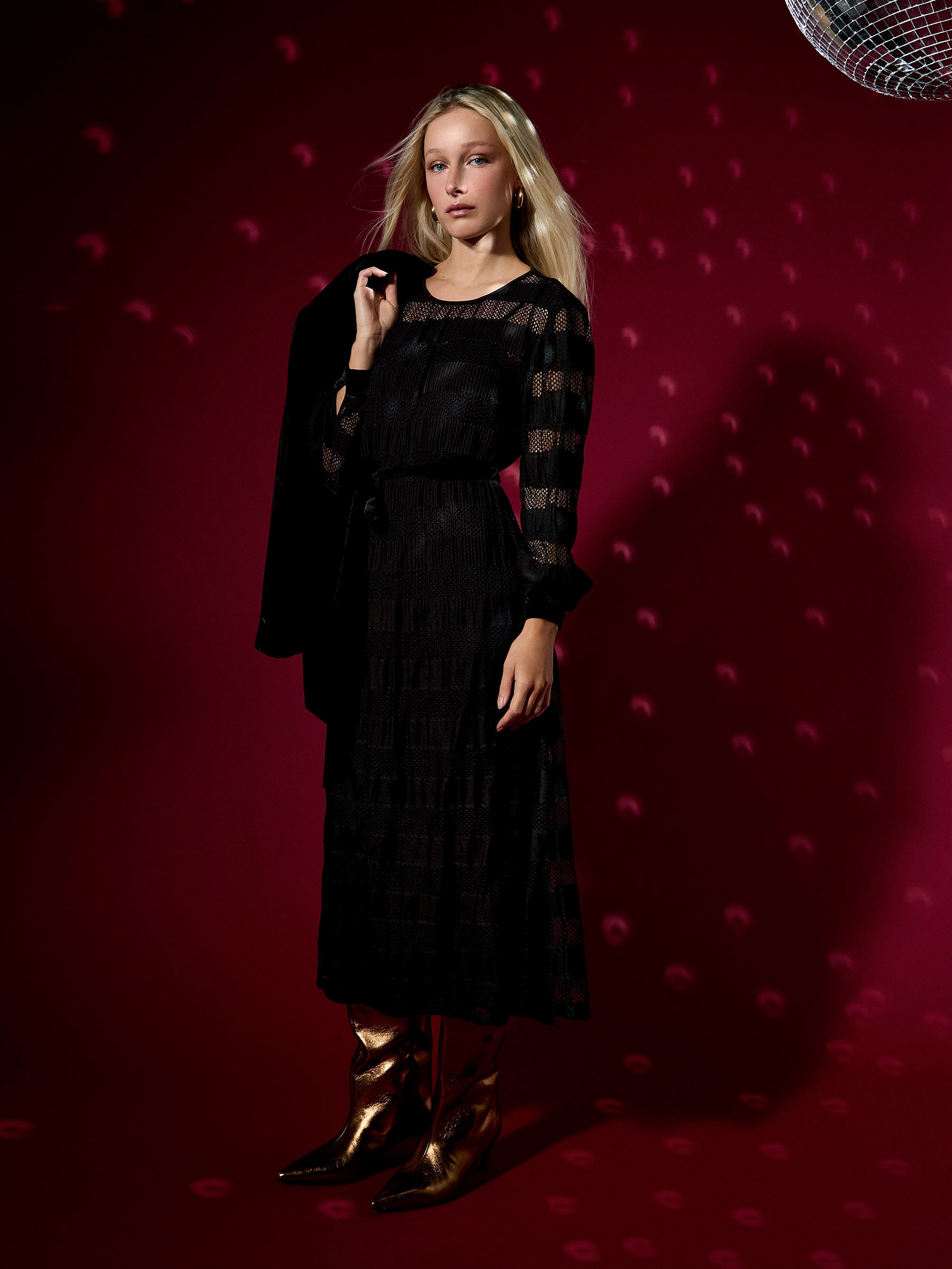 Petunia Black Jersey Lace Midi Dress