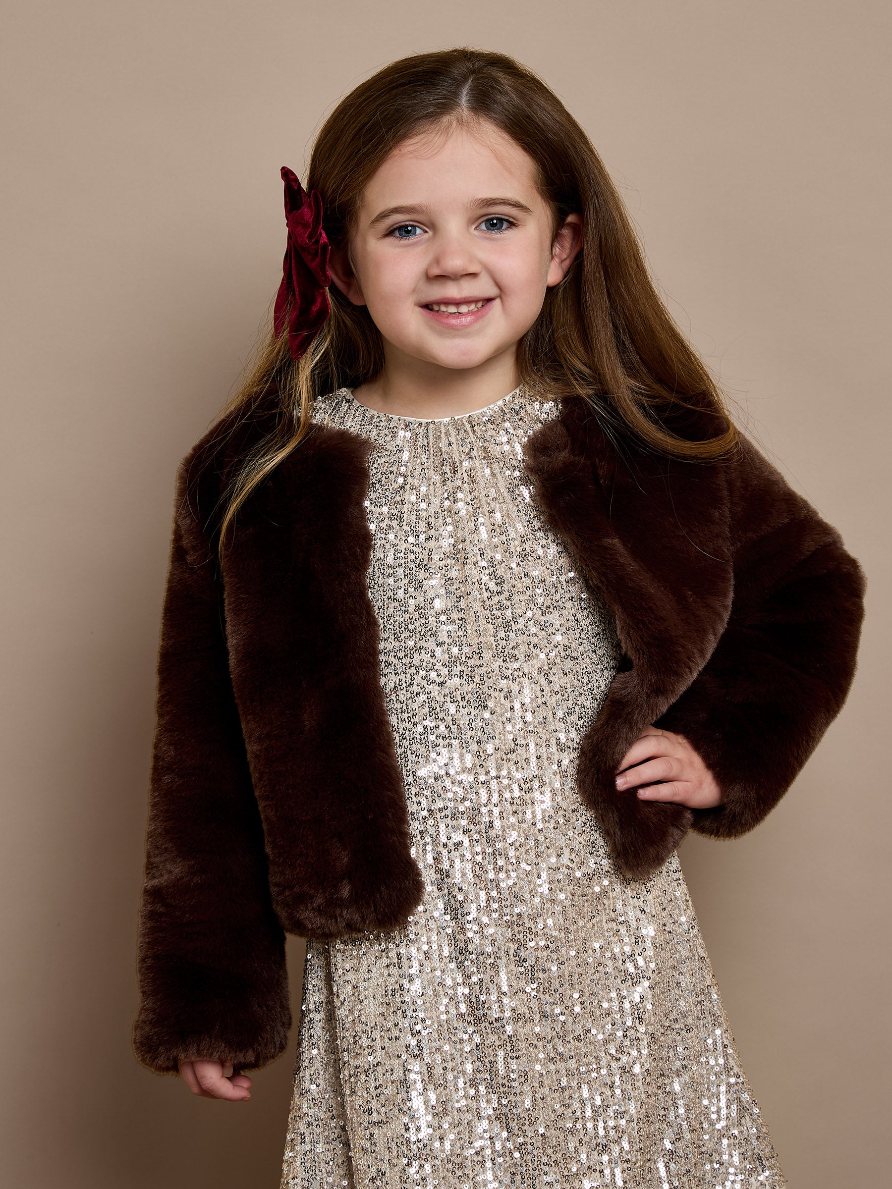 Mini Reece Faux Fur Jacket – Chocolate Brown
