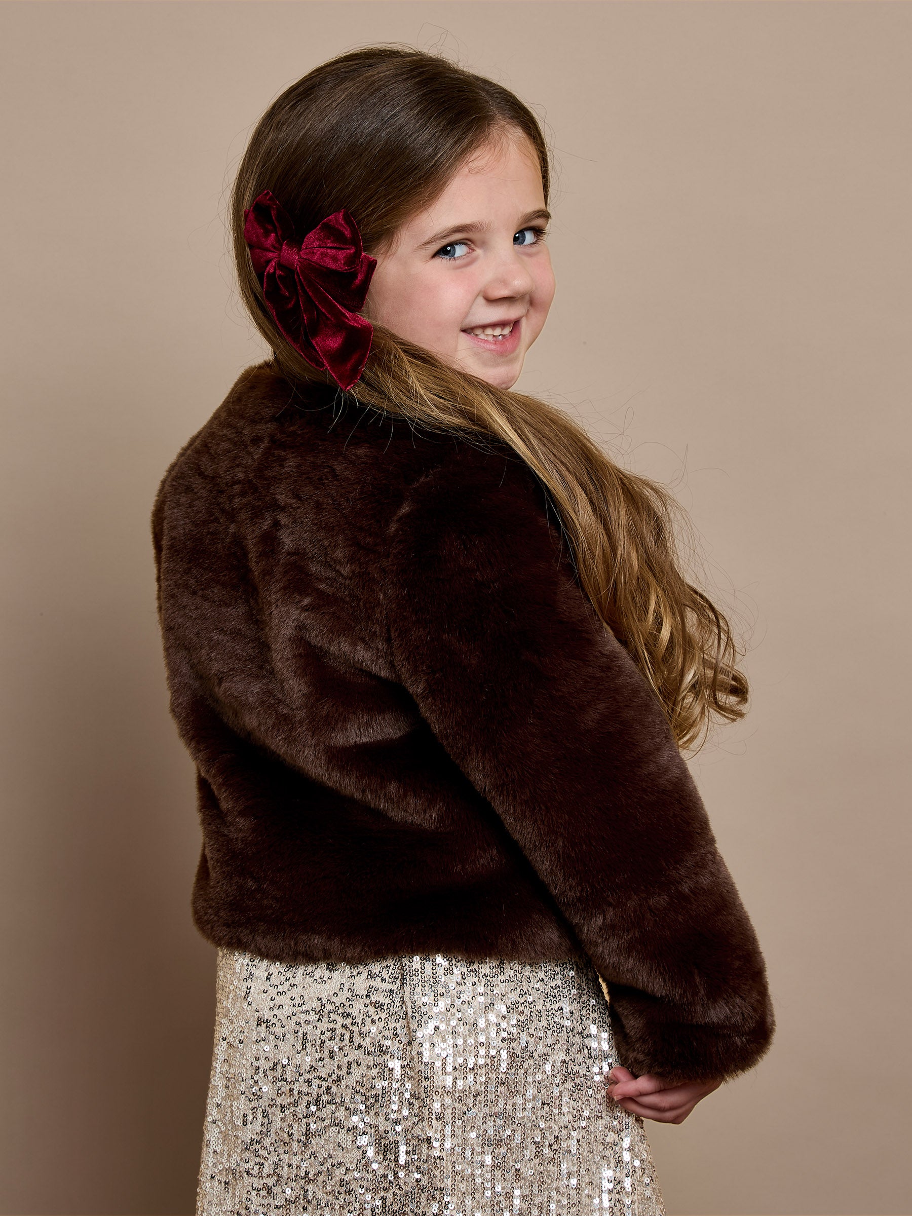 Mini Reece Faux Fur Jacket – Chocolate Brown